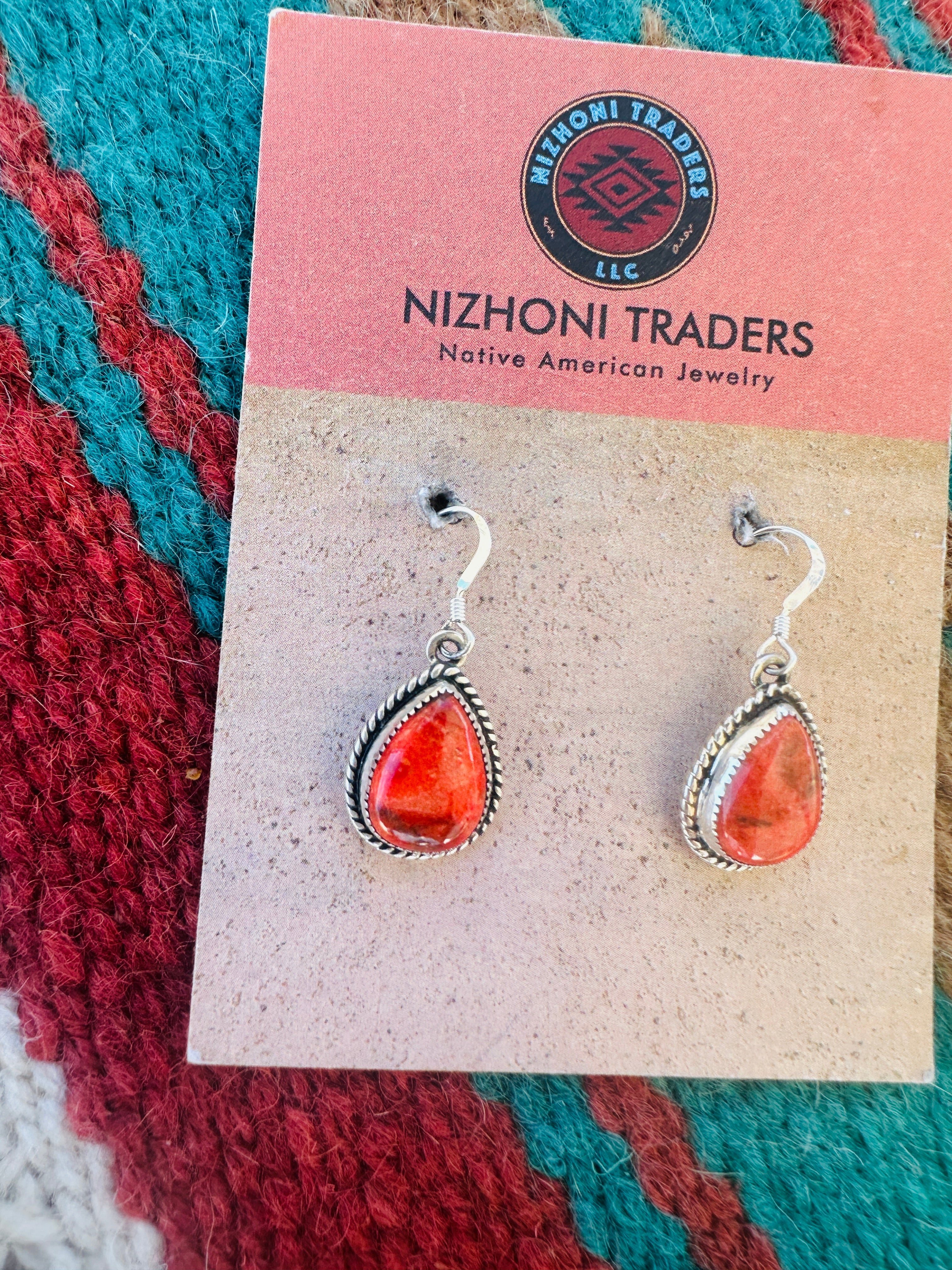 Handcrafted Sterling Silver Apple Coral Teardrop Earrings