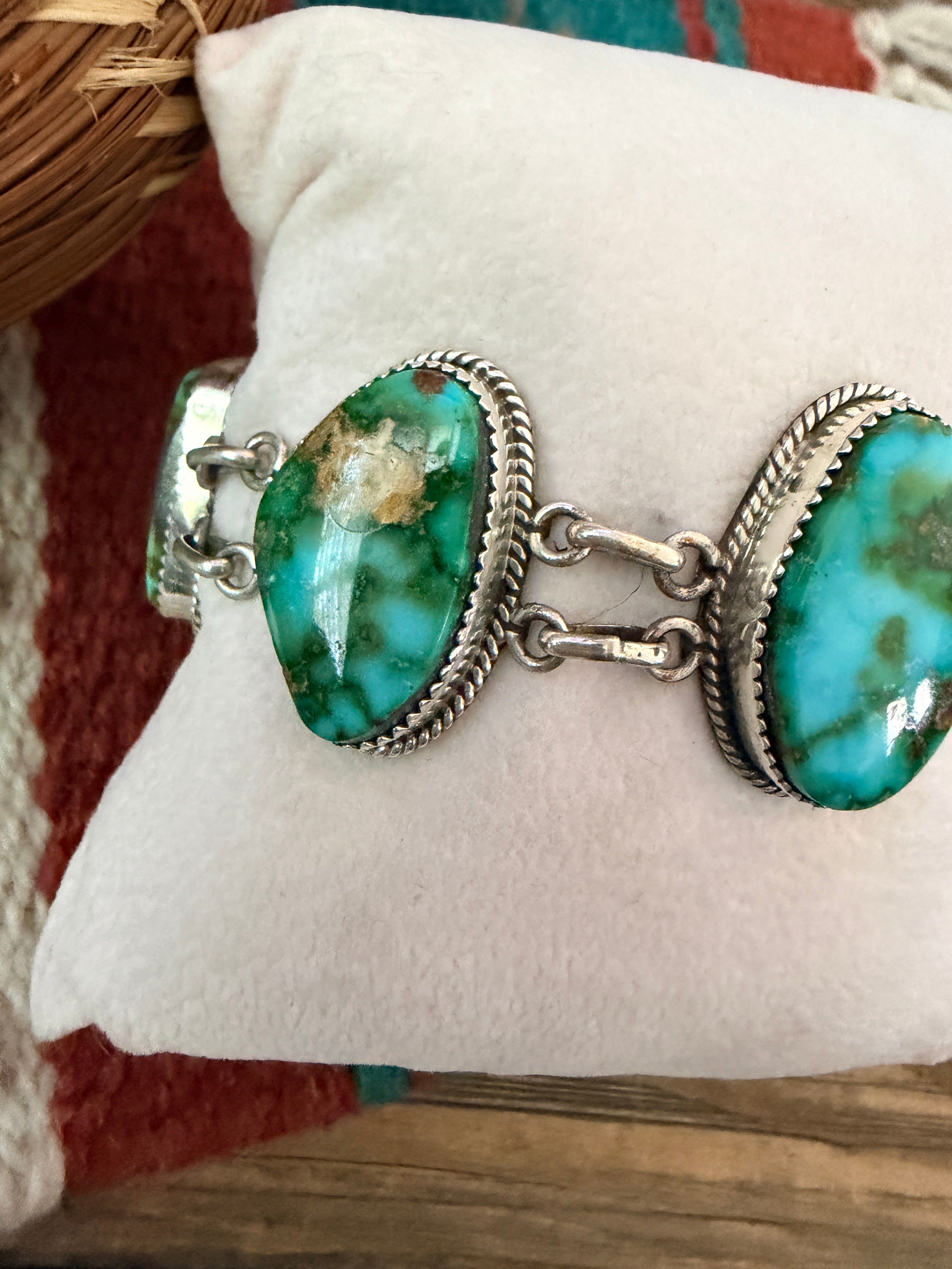 Handcrafted Sterling Silver & Sonoran Gold Turquoise Link Bracelet by La Rose Ganadonegro