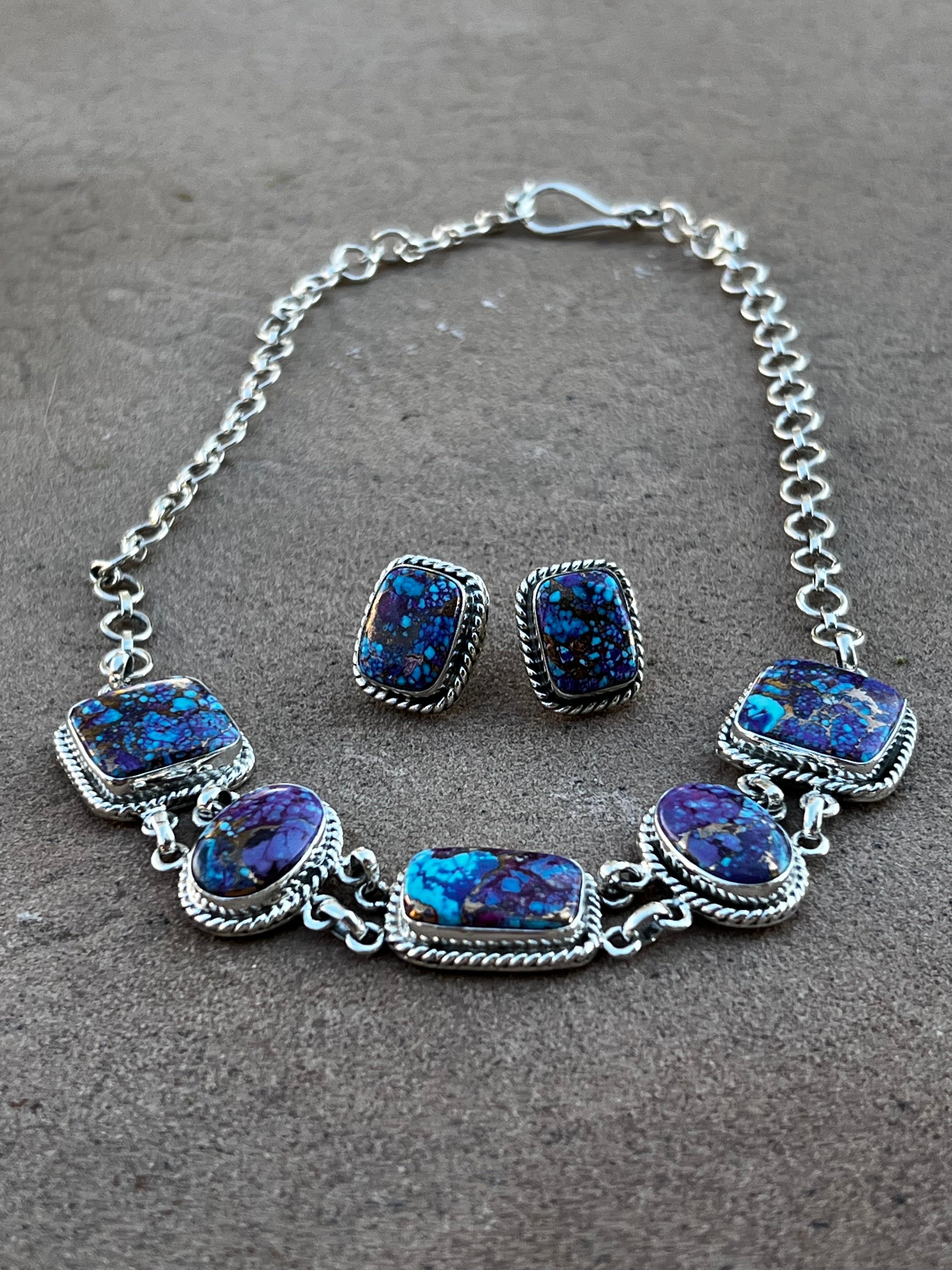 Handmade Purple Dream Mojave Sterling Silver Necklace & Earrings Set