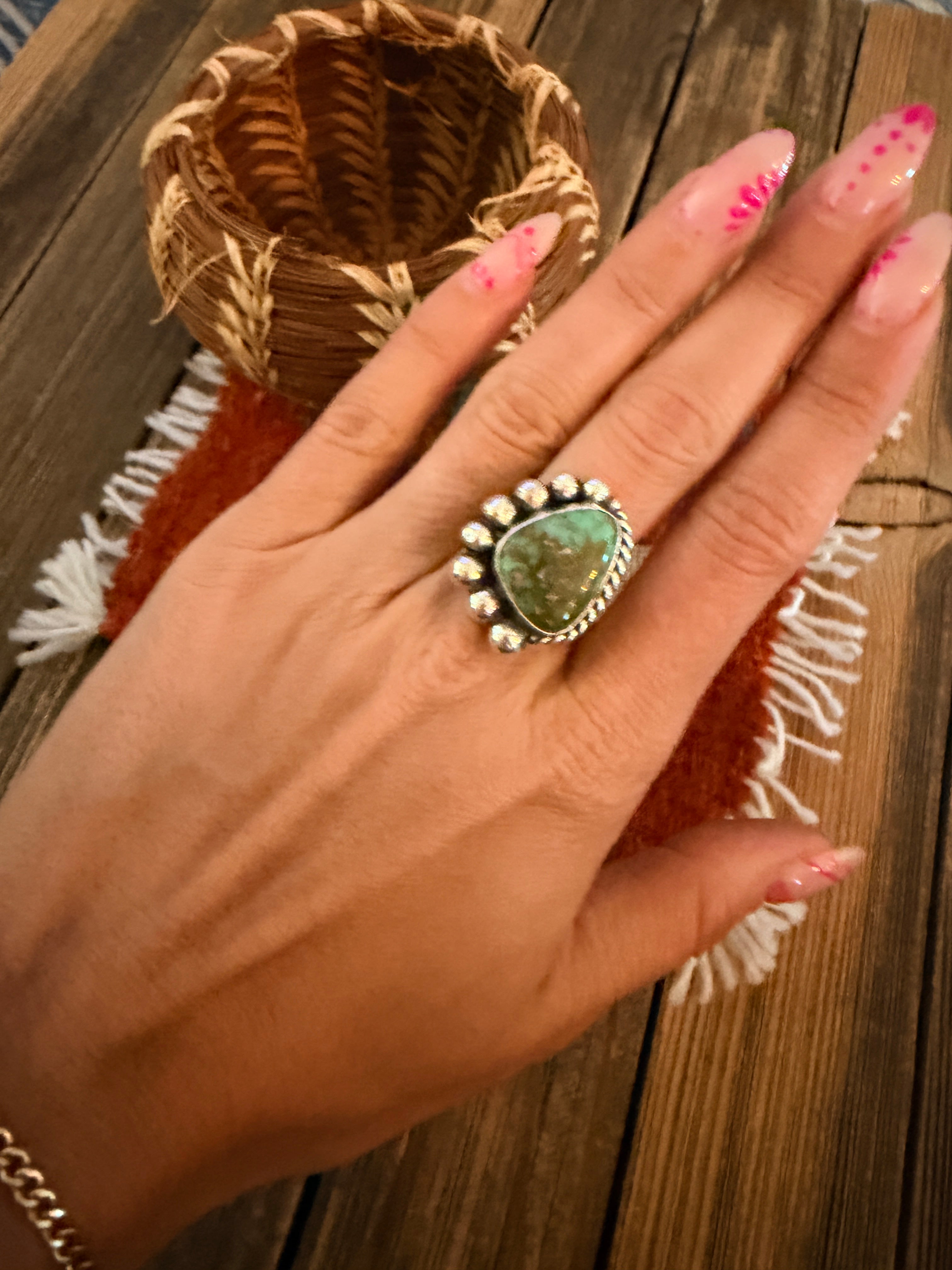 Handmade Sterling Silver and Turquoise Adjustable Ring