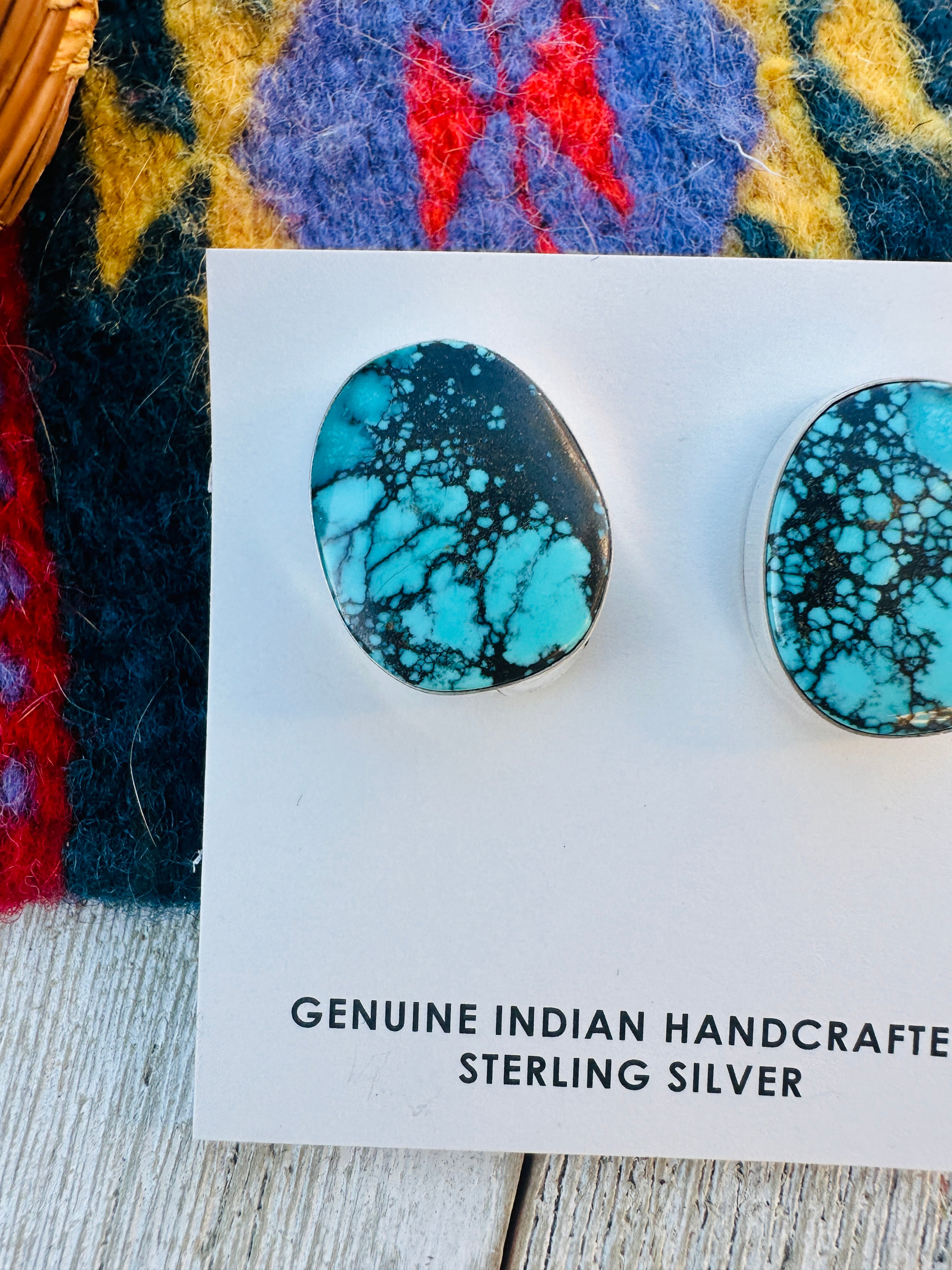 Handcrafted Kingman Web Turquoise & Sterling Silver Post Earrings