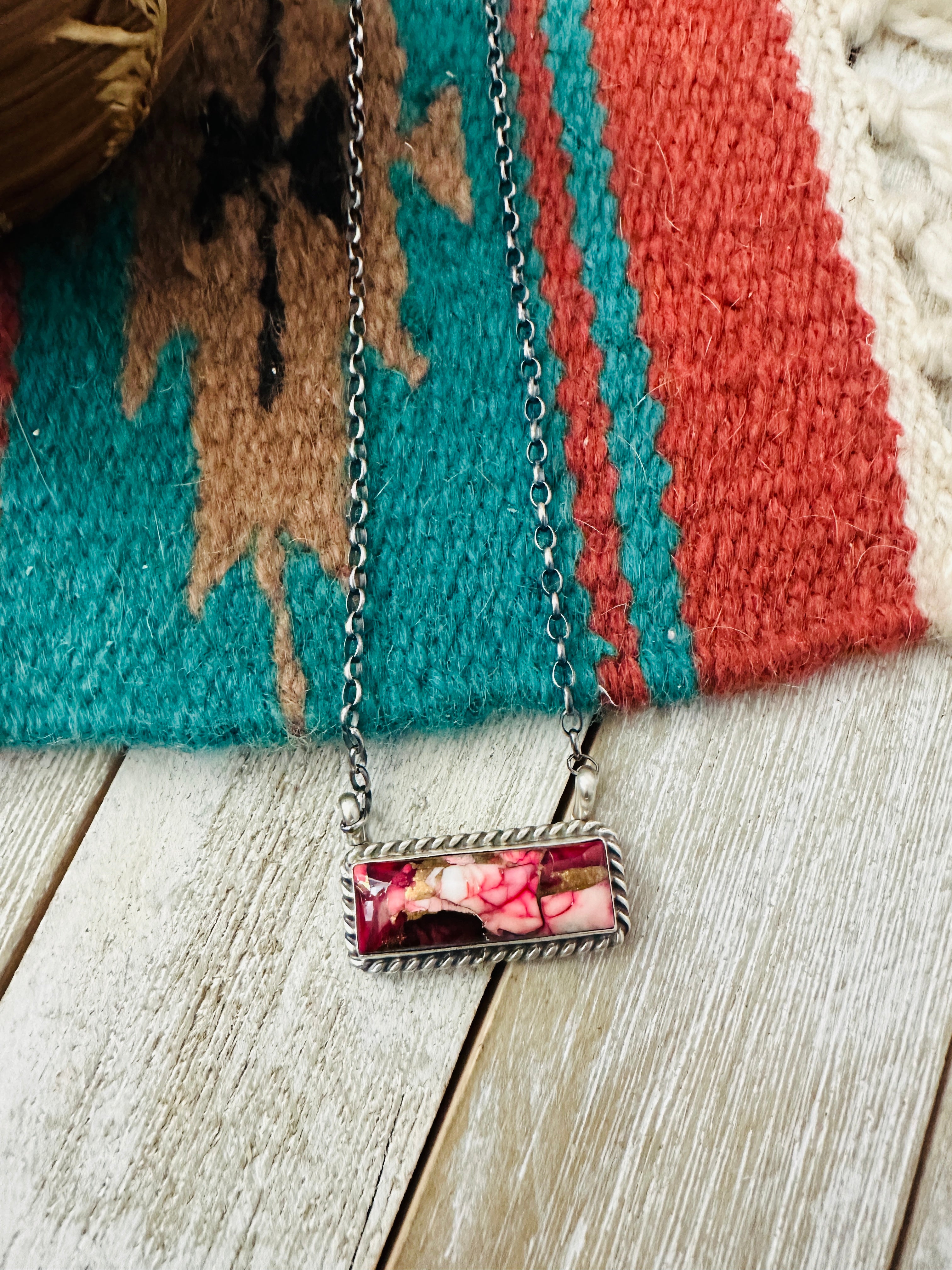 Handcrafted Rose Dahlia & Sterling Silver Bar Necklace