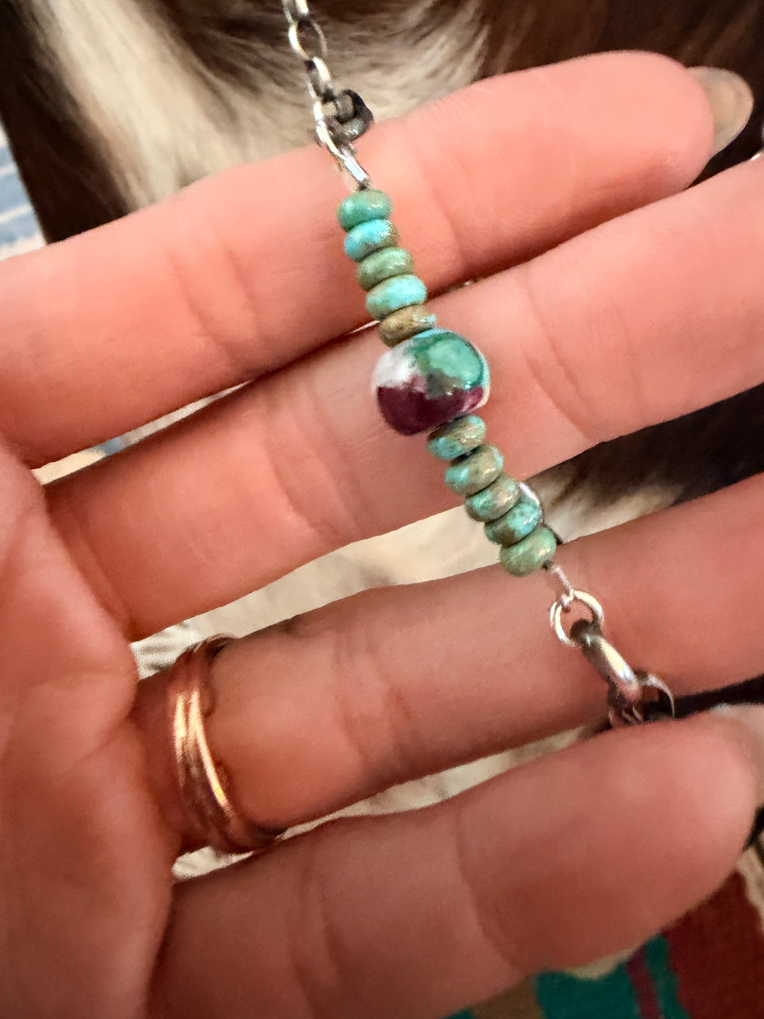 Handmade Sterling Silver, Turquoise & Spice Beaded Necklace