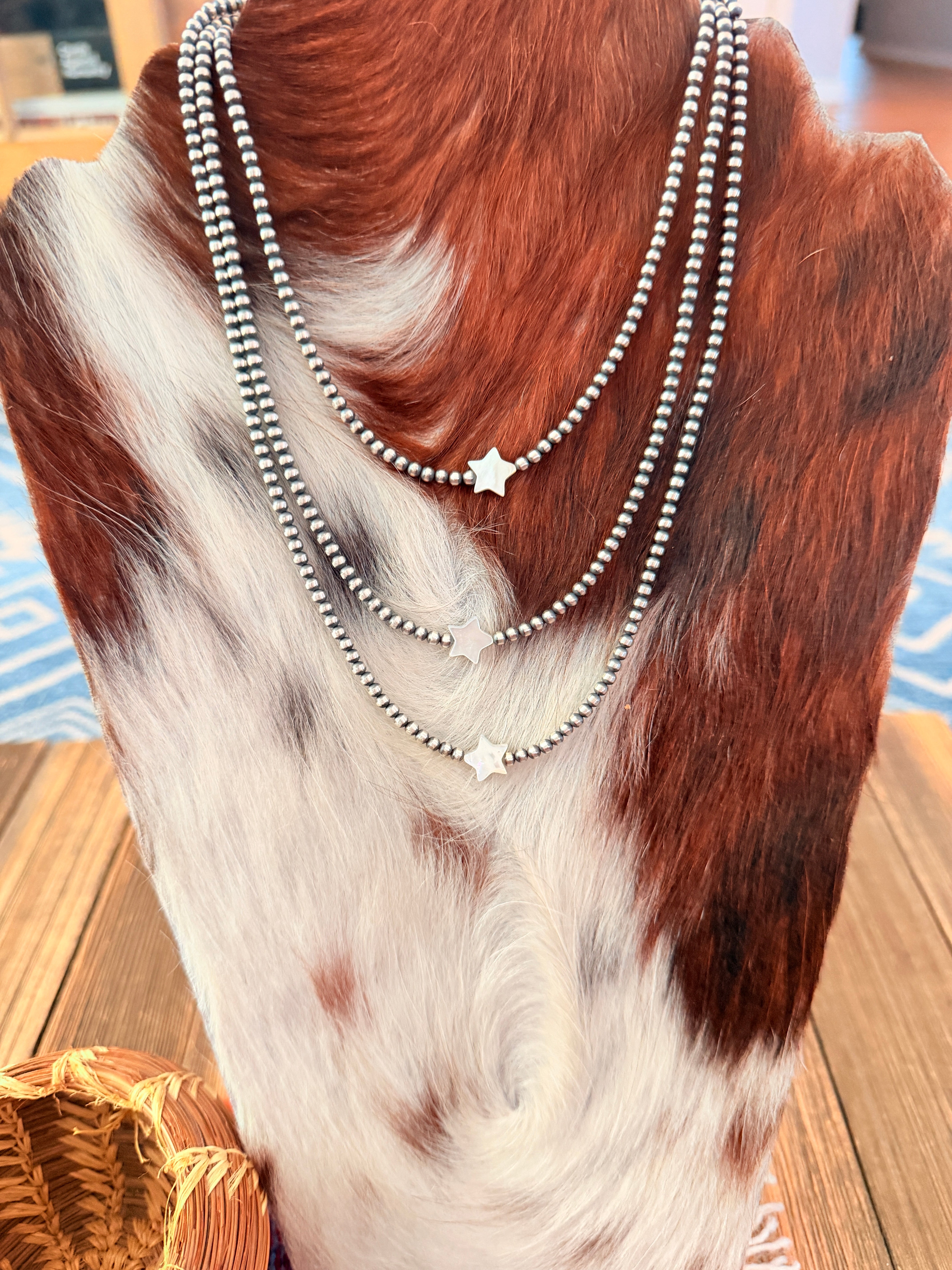 Handcrafted Mother of Pearl and Sterling Silver Pearl Star Beaded Necklace