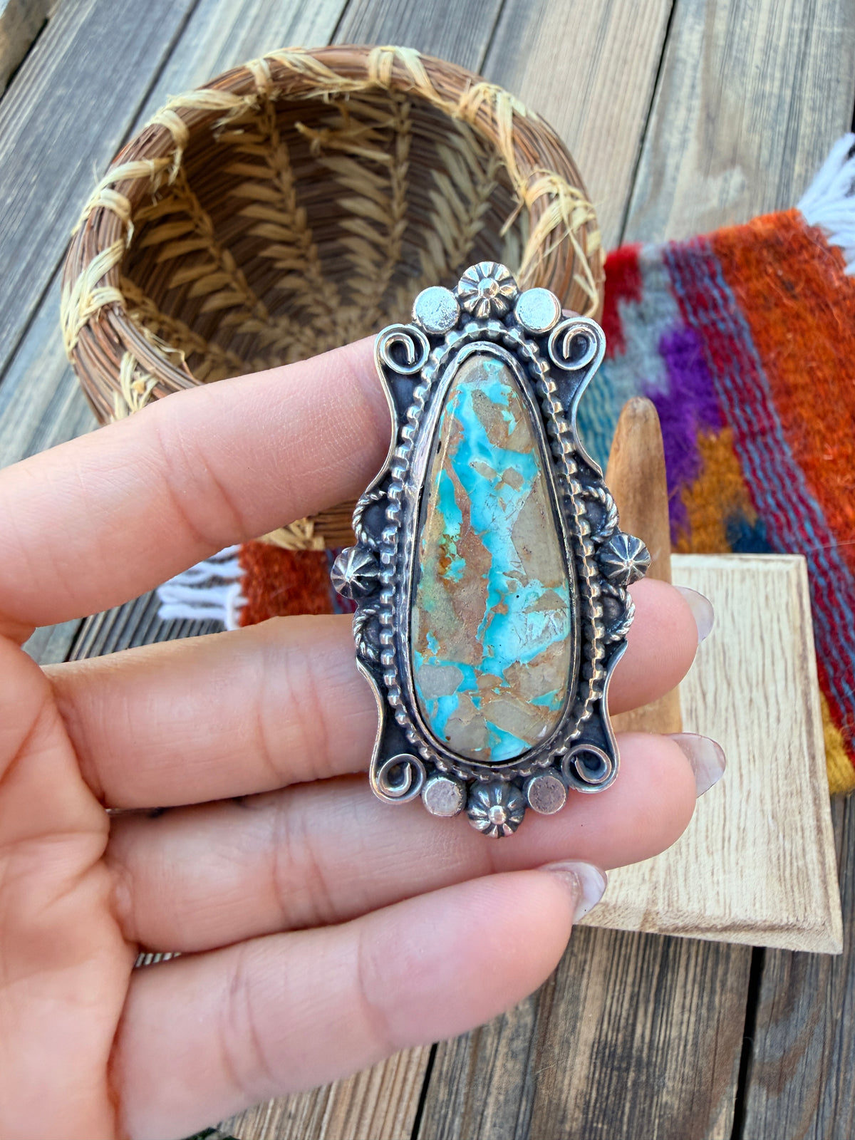 Handcrafted Royston Turquoise & Sterling Silver Ring 8.75 by Rosella Paxson