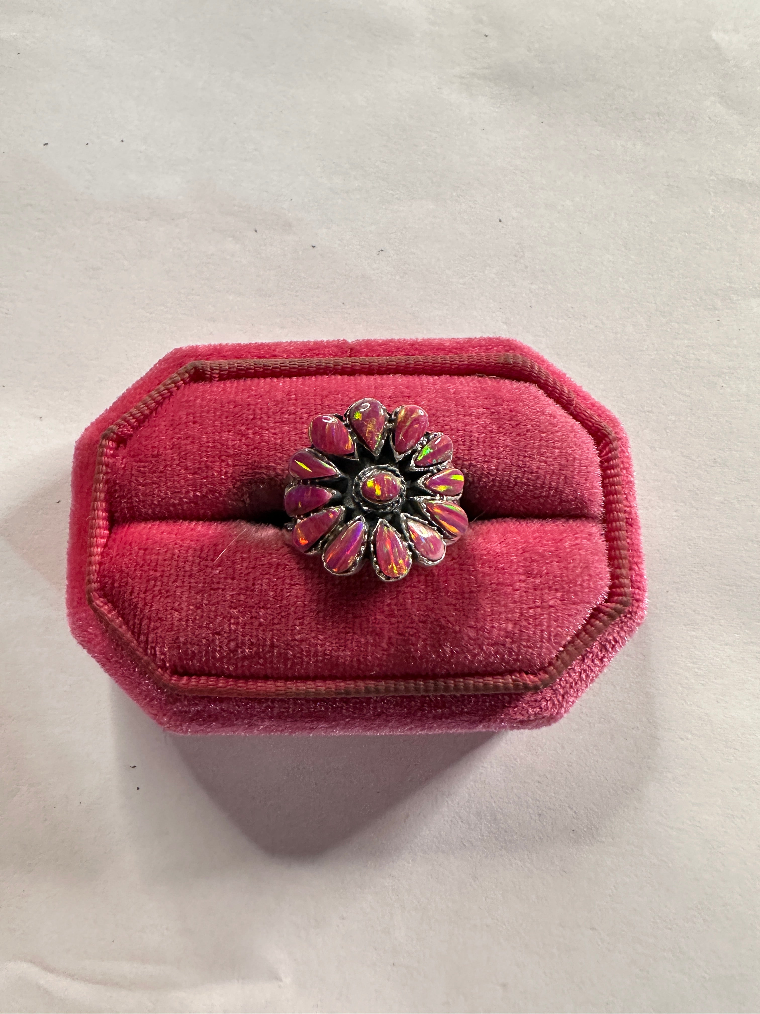 Handmade Sterling Silver & Hot Pink Opal Adjustable Ring