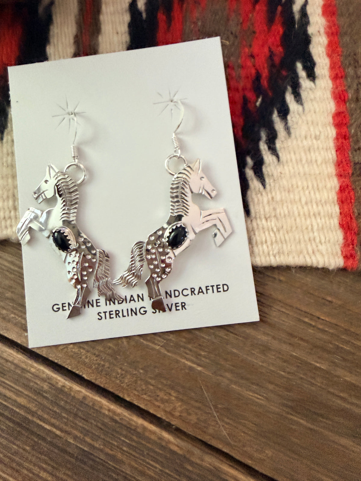 Handcrafted Sterling Silver & Onyx Horse Dangle Earrings by Louise Yazzie