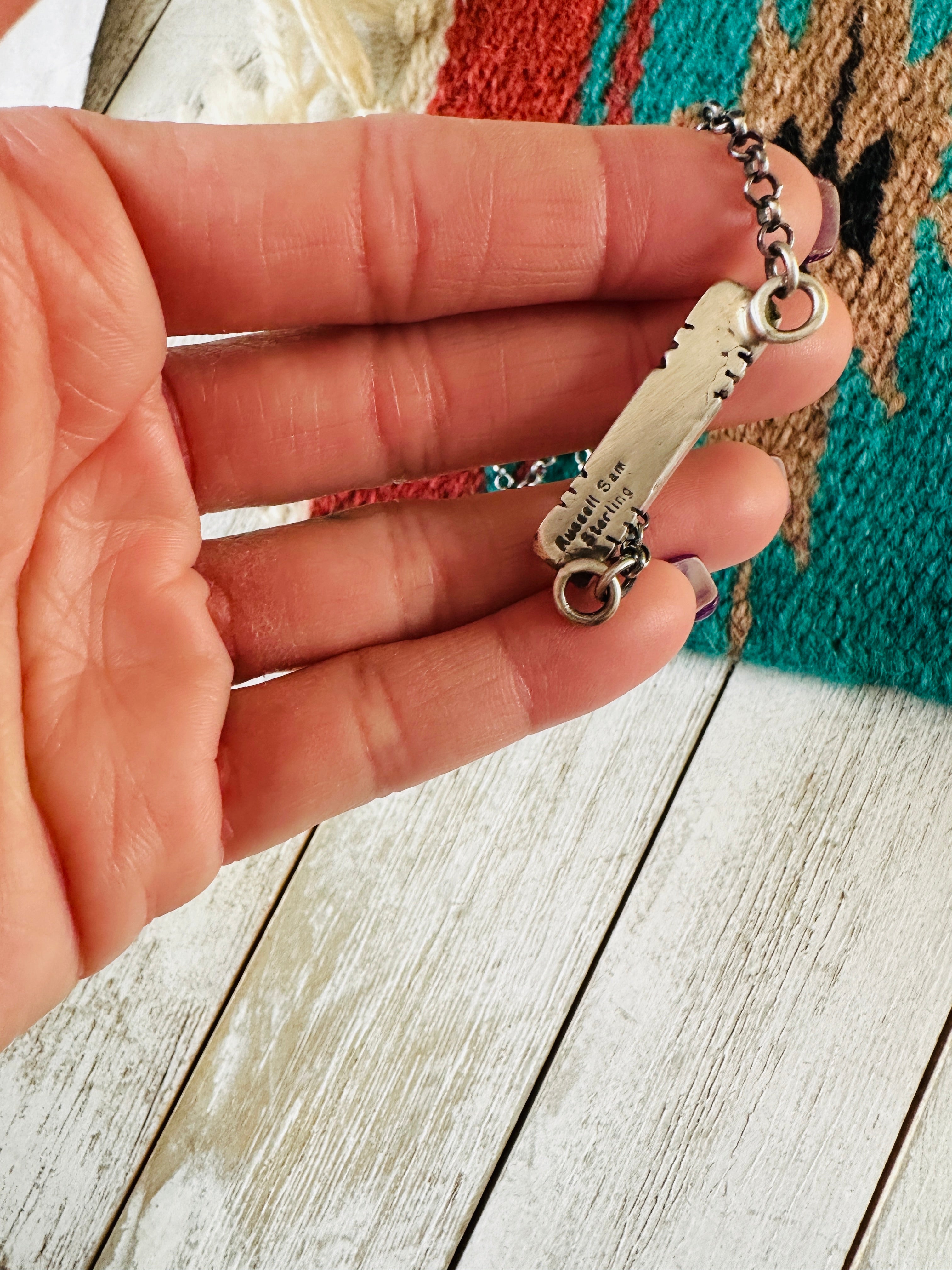 Handcrafted Sterling Silver & Queen Pink Conch Bar Necklace by Russell Sam