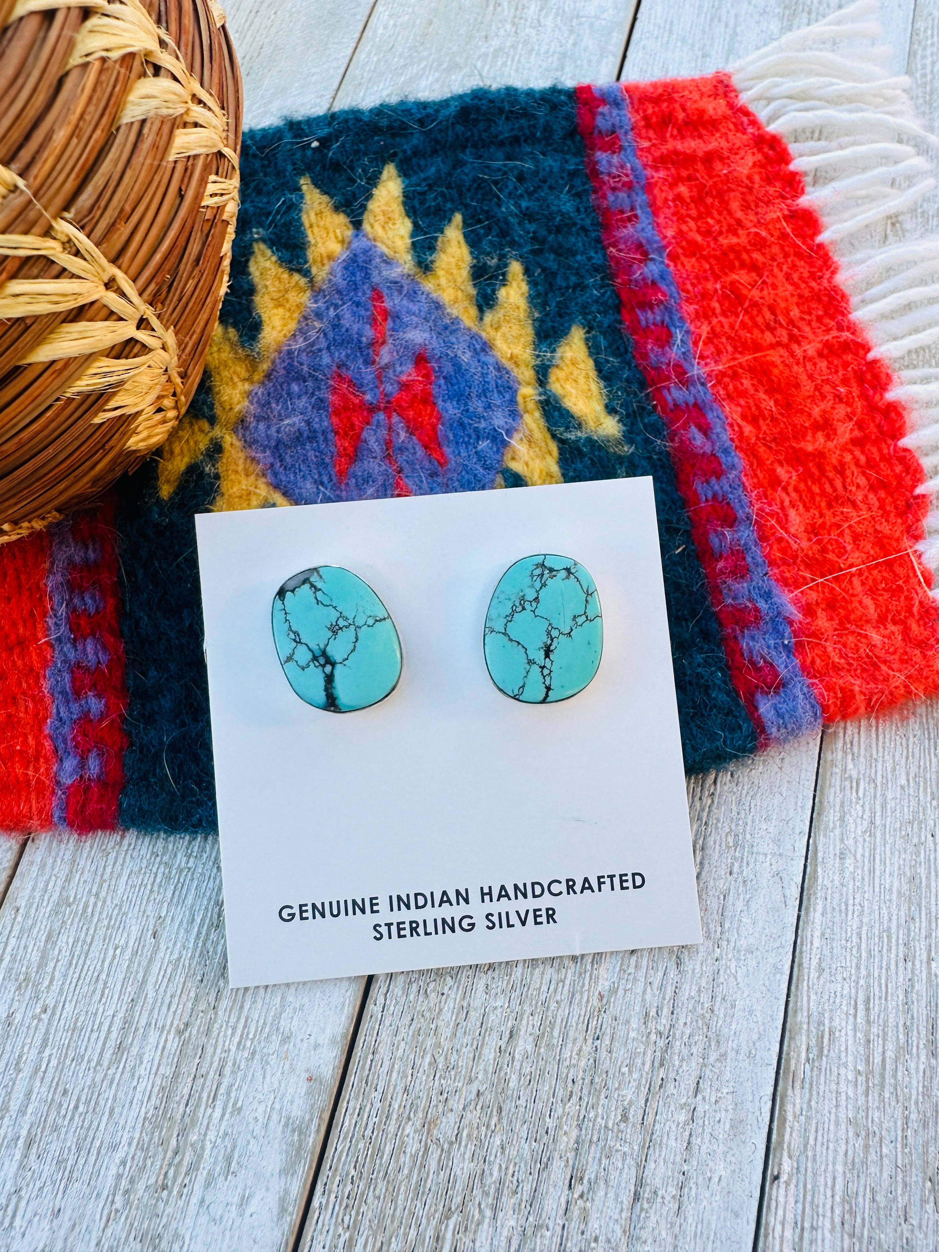 Handcrafted Kingman Web Turquoise & Sterling Silver Post Earrings