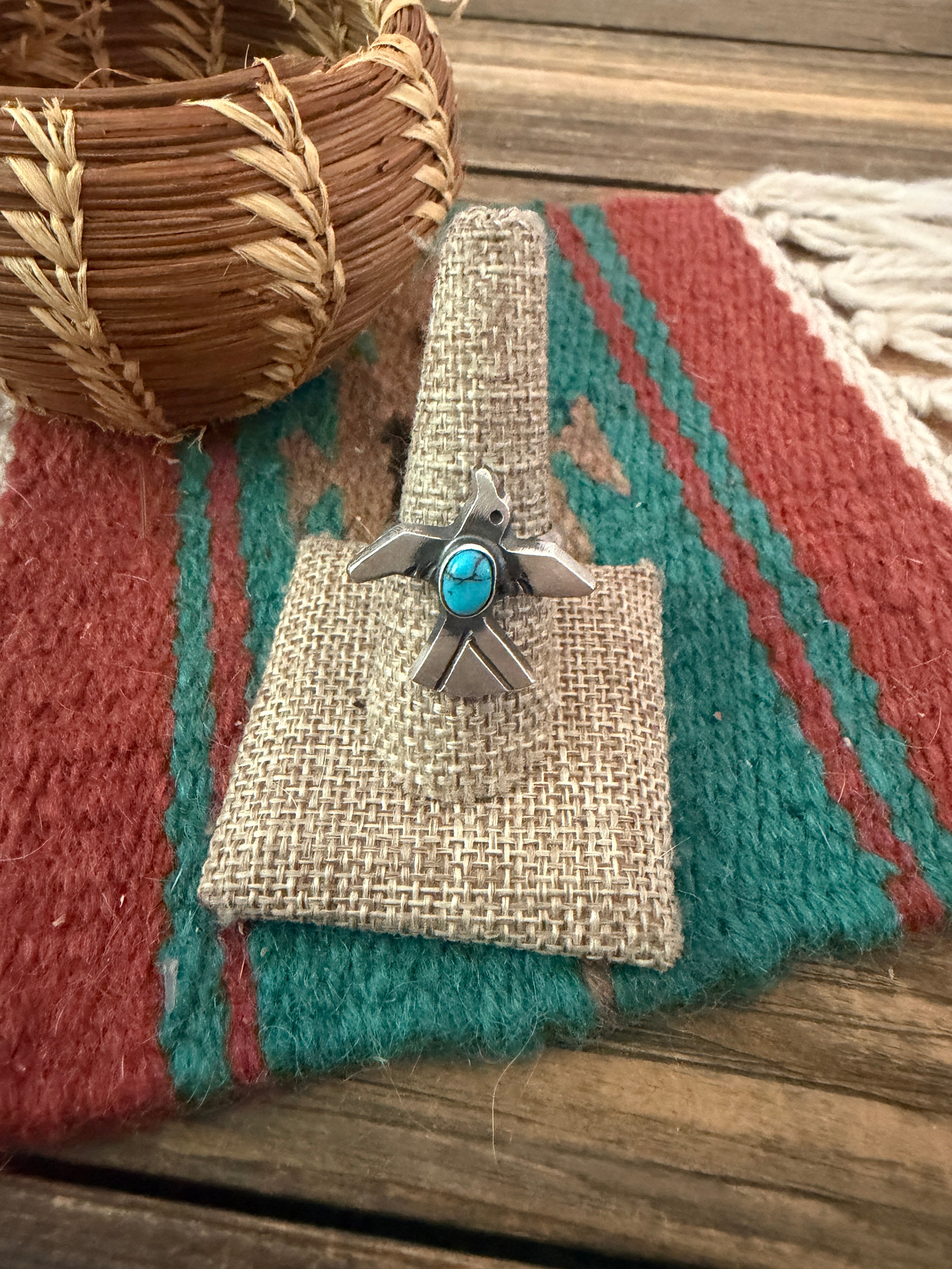 Handcrafted Turquoise and Sterling Silver Thunderbird Ring size 8.5 by Chimney Butte