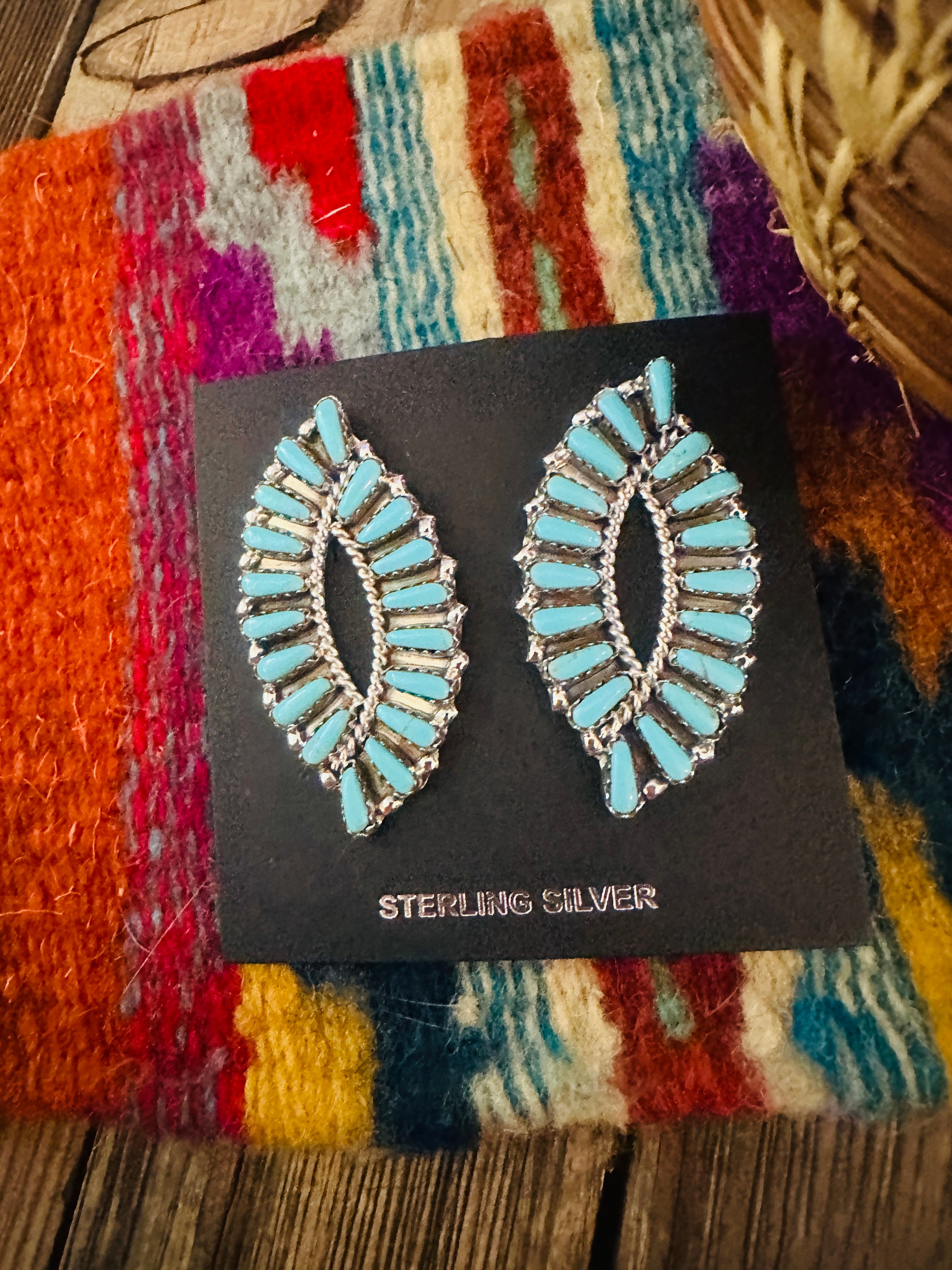 Handcrafted Turquoise & Sterling Silver Cluster Post Earrings by Tamara Benally