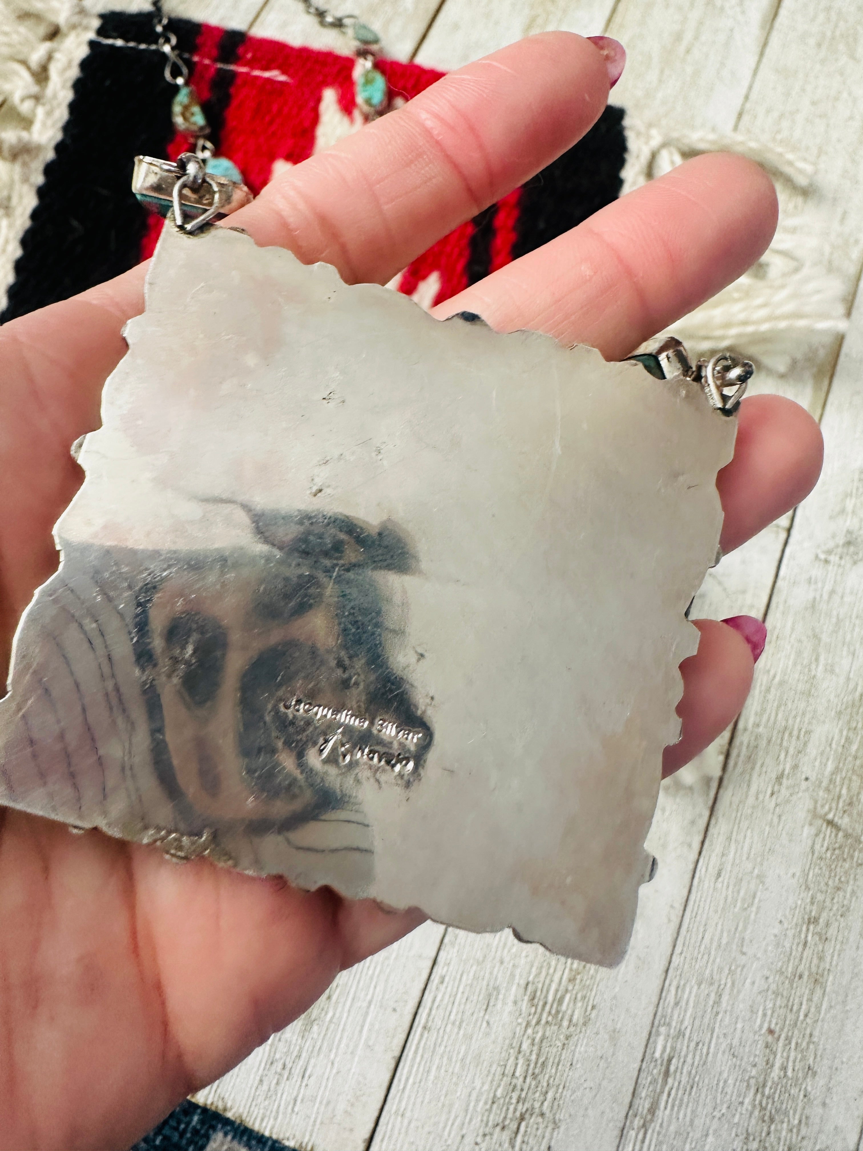 Handcrafted Royston Turquoise, CZ & Sterling Silver Cluster Necklace by Jacqueline Silver