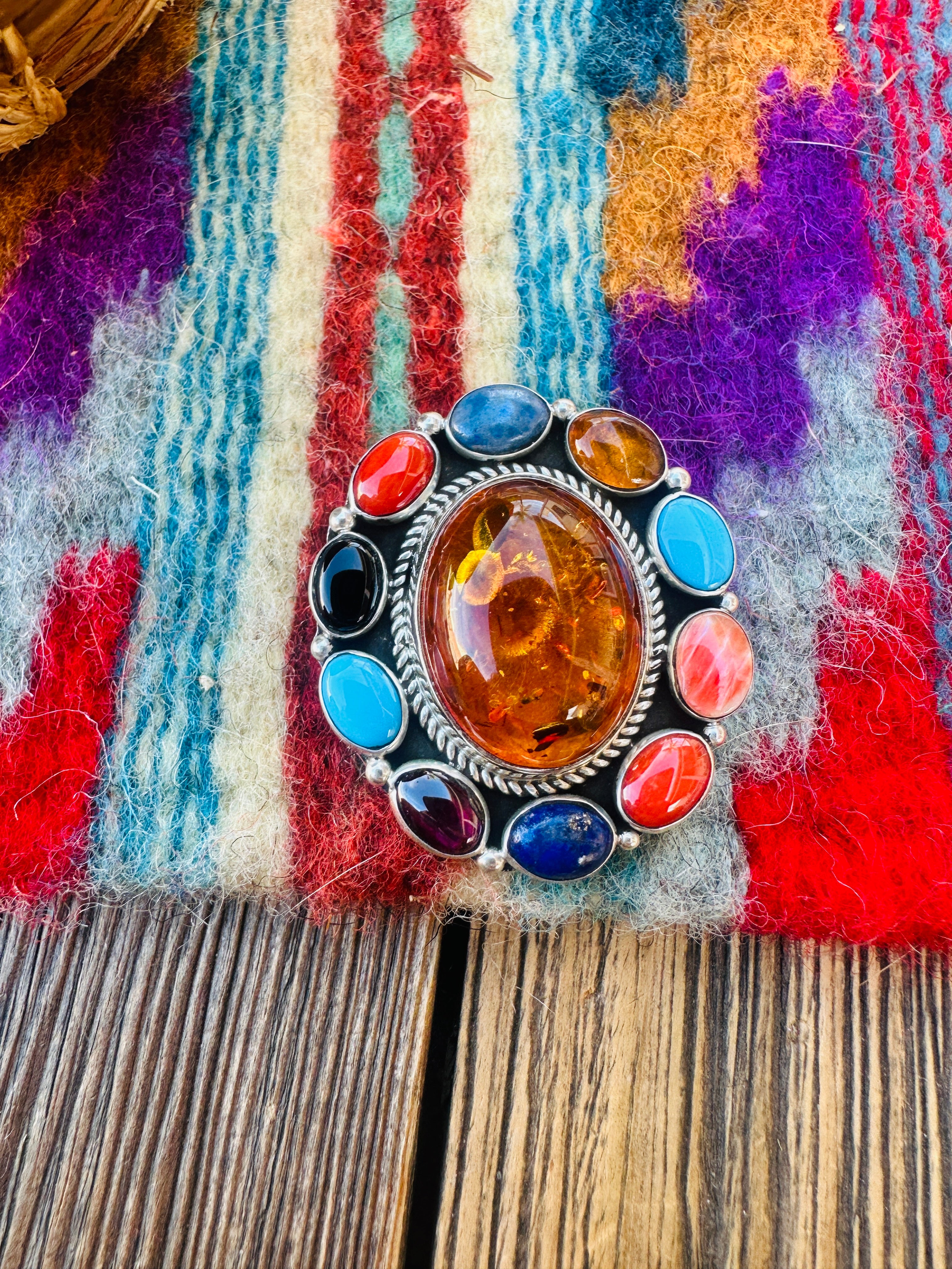 Handcrafted Sterling Silver and Multi Stone Cluster Brooch/ Pendant