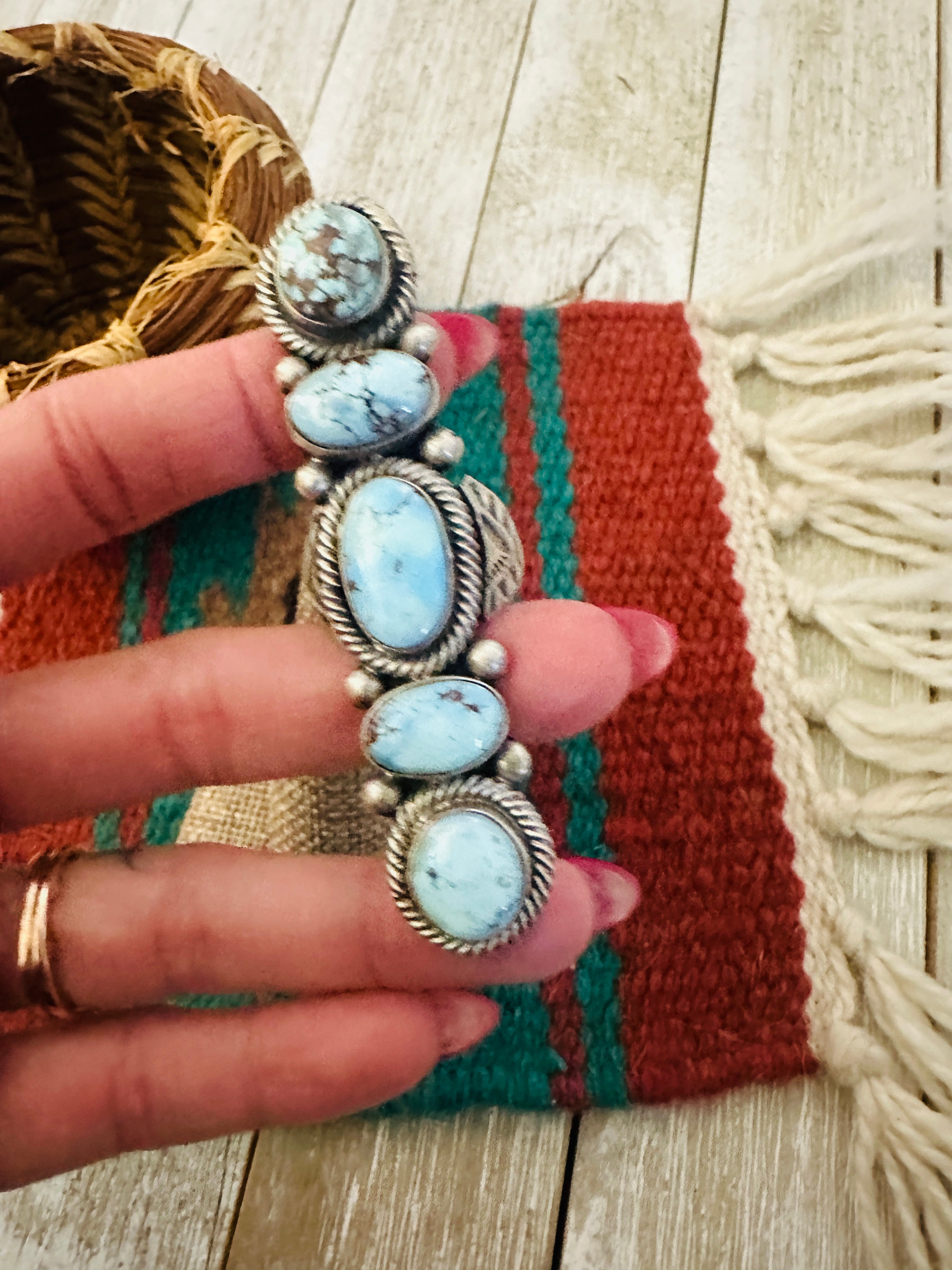 Handcrafted Golden Hills Turquoise & Sterling Silver Ring Size 8.25