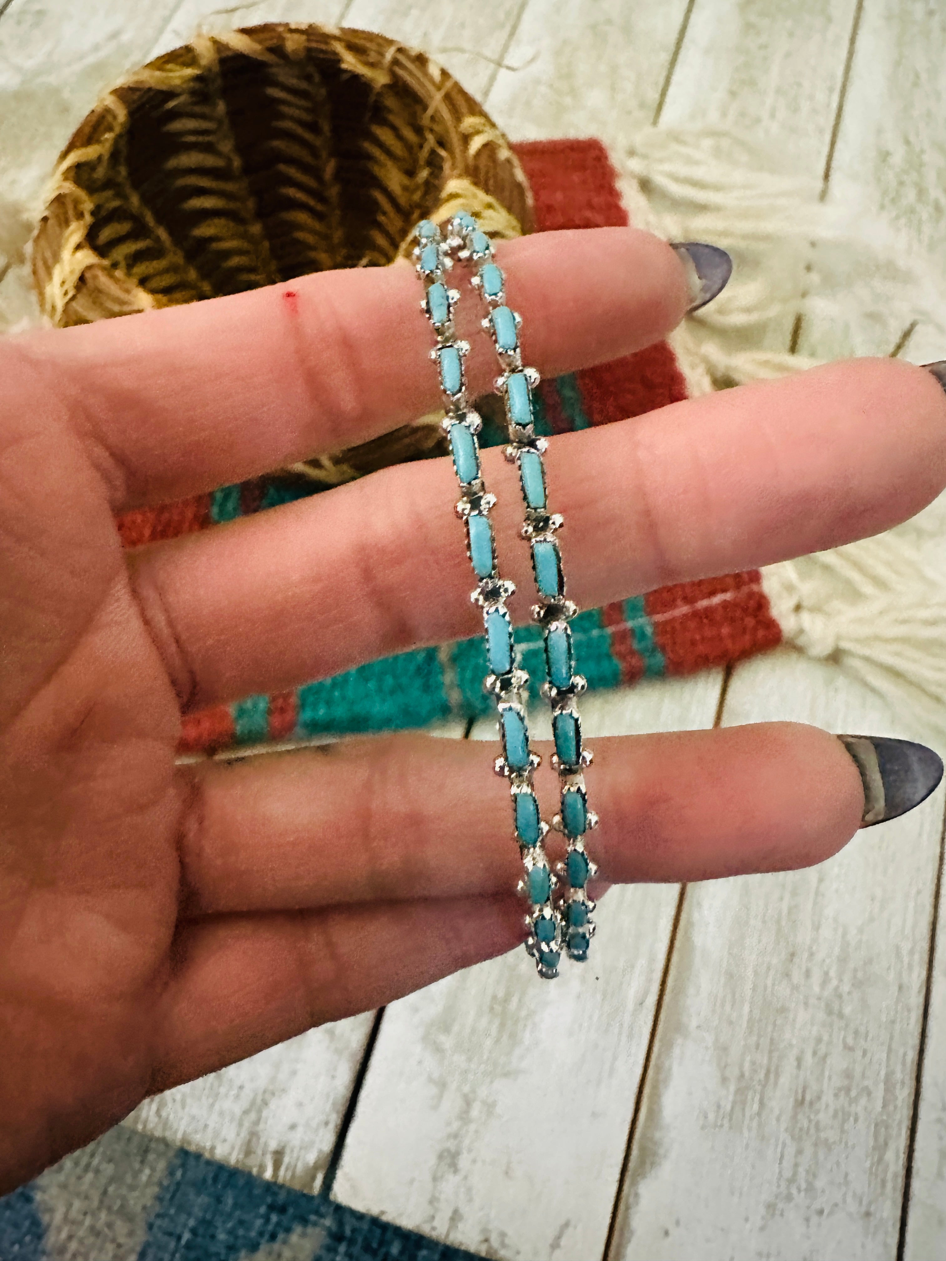 Handcrafted Turquoise & Sterling Silver Needlepoint Hoop Earrings