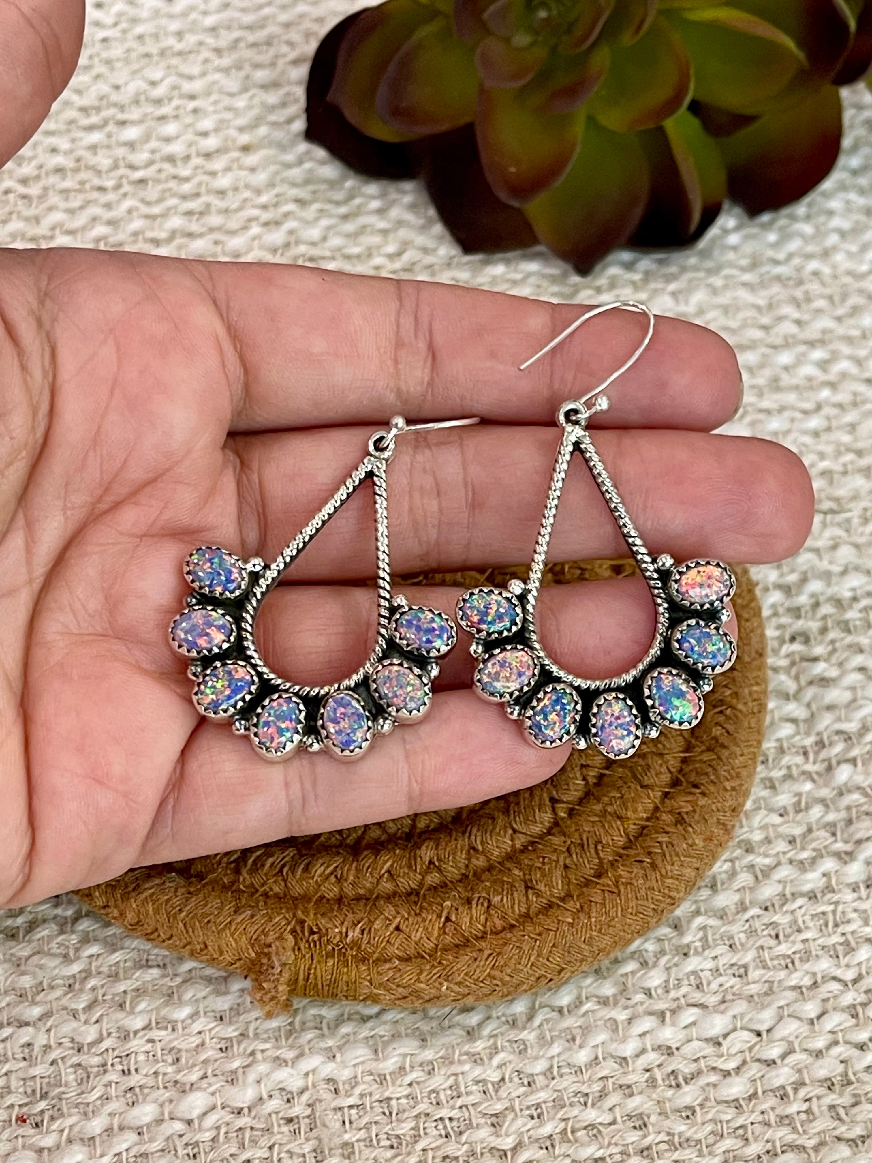 Handmade Light Purple Fire Opal & Sterling Silver Dangle Earring