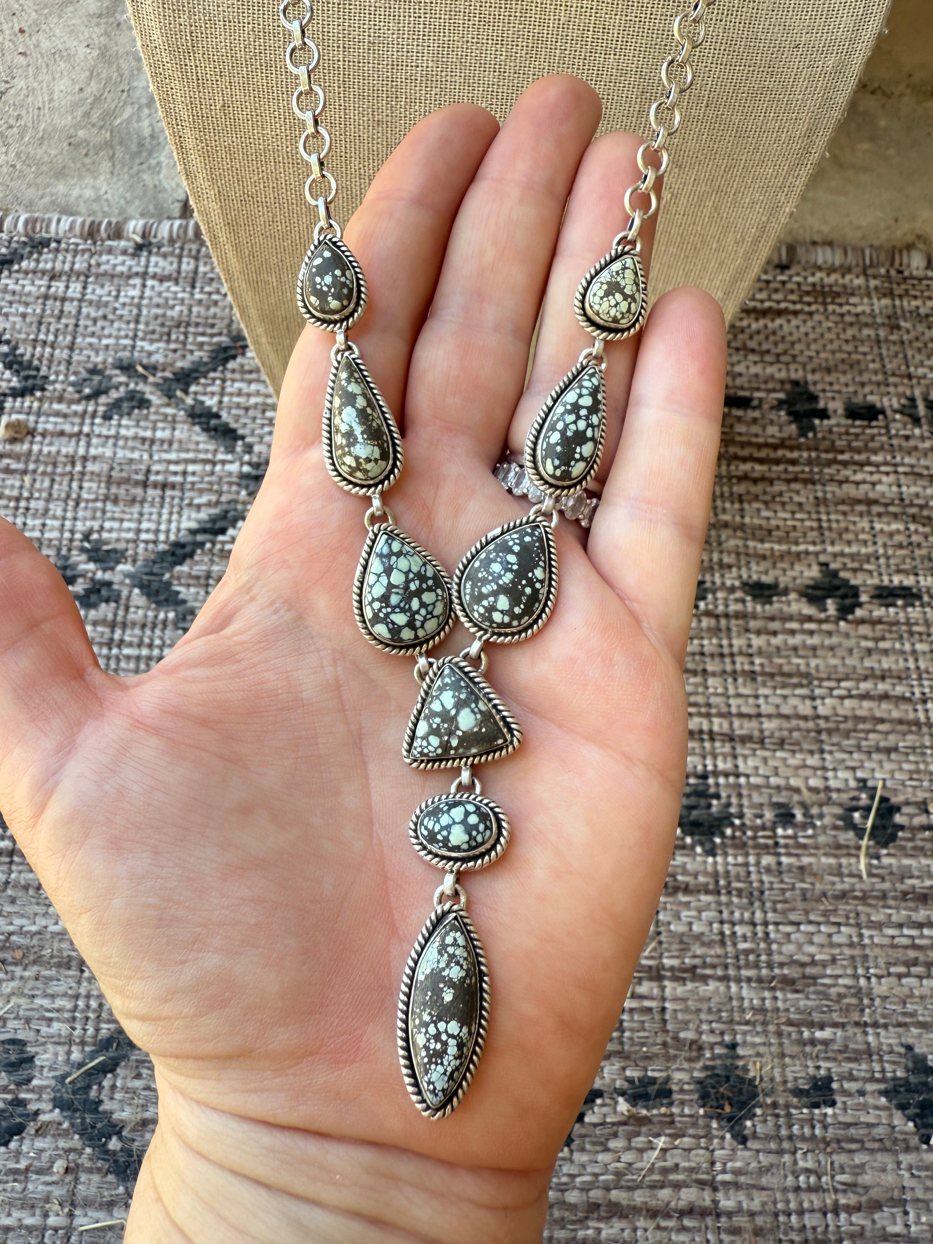 Handmade Sterling Silver Starfox Variscite Lariat Necklace Signed Nizhoni