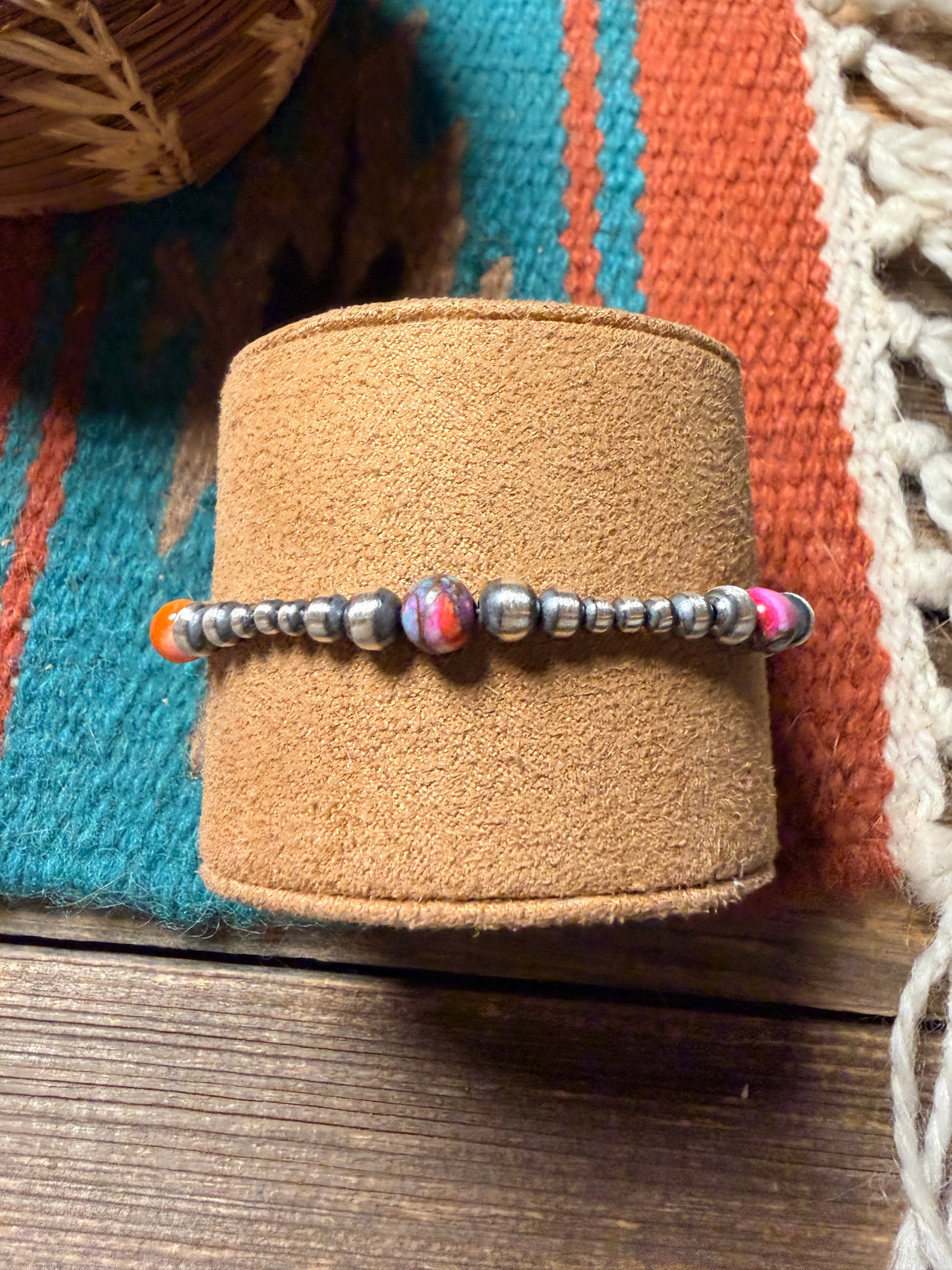 Handcrafted Pink Dream Mojave & Sterling Silver Pearl Beaded Bracelet