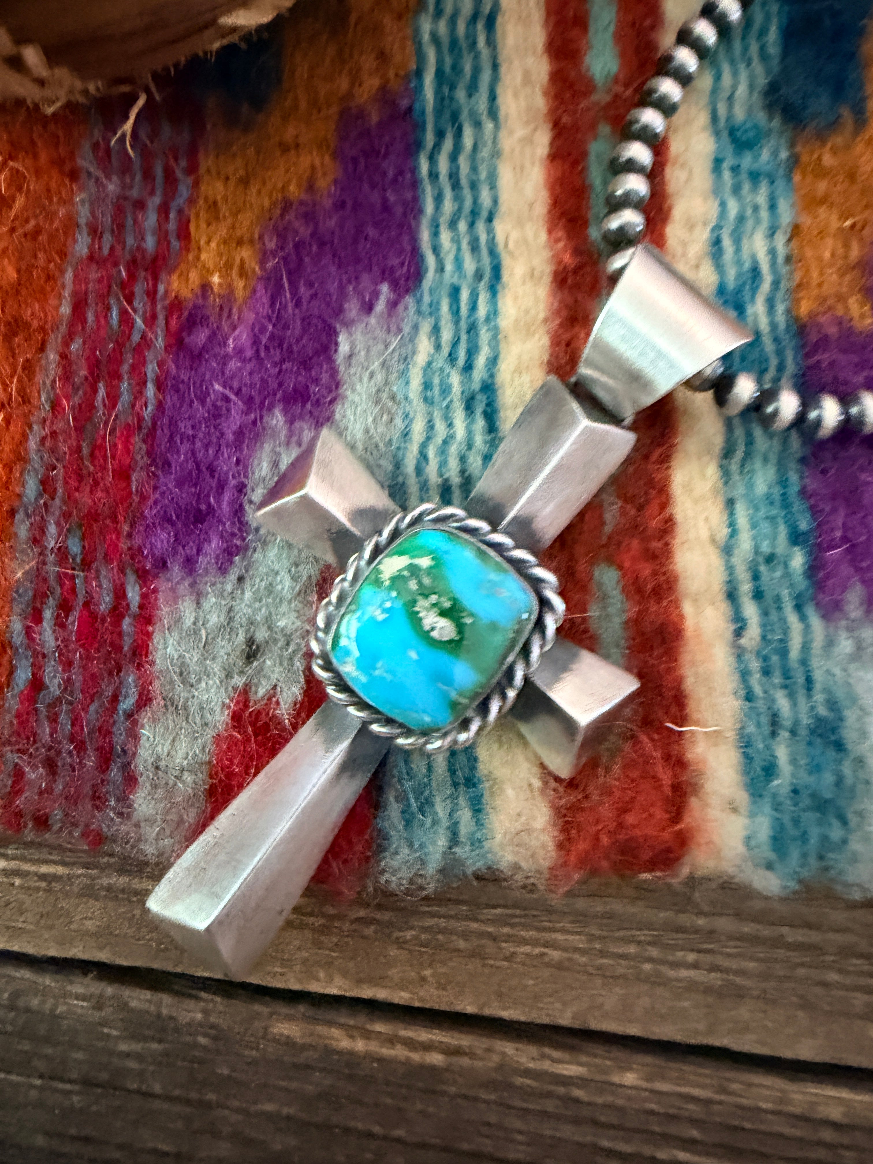Handcrafted Turquoise & Sterling Silver Cross Pendant by Chimney Butte