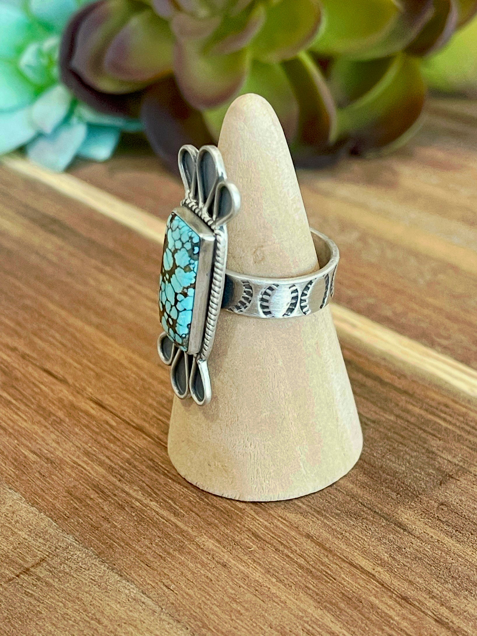 Beautiful Handmade Number 8 Turquoise And Sterling Silver Adjustable Ring