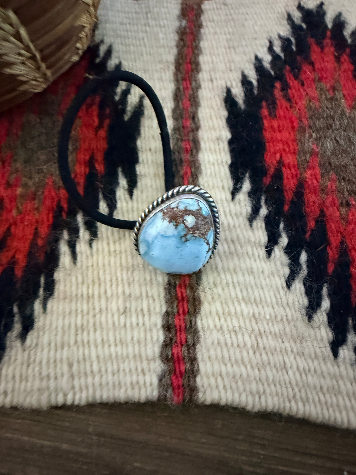 Handcrafted Golden Hills Turquoise & Sterling Silver Hair Tie Charm