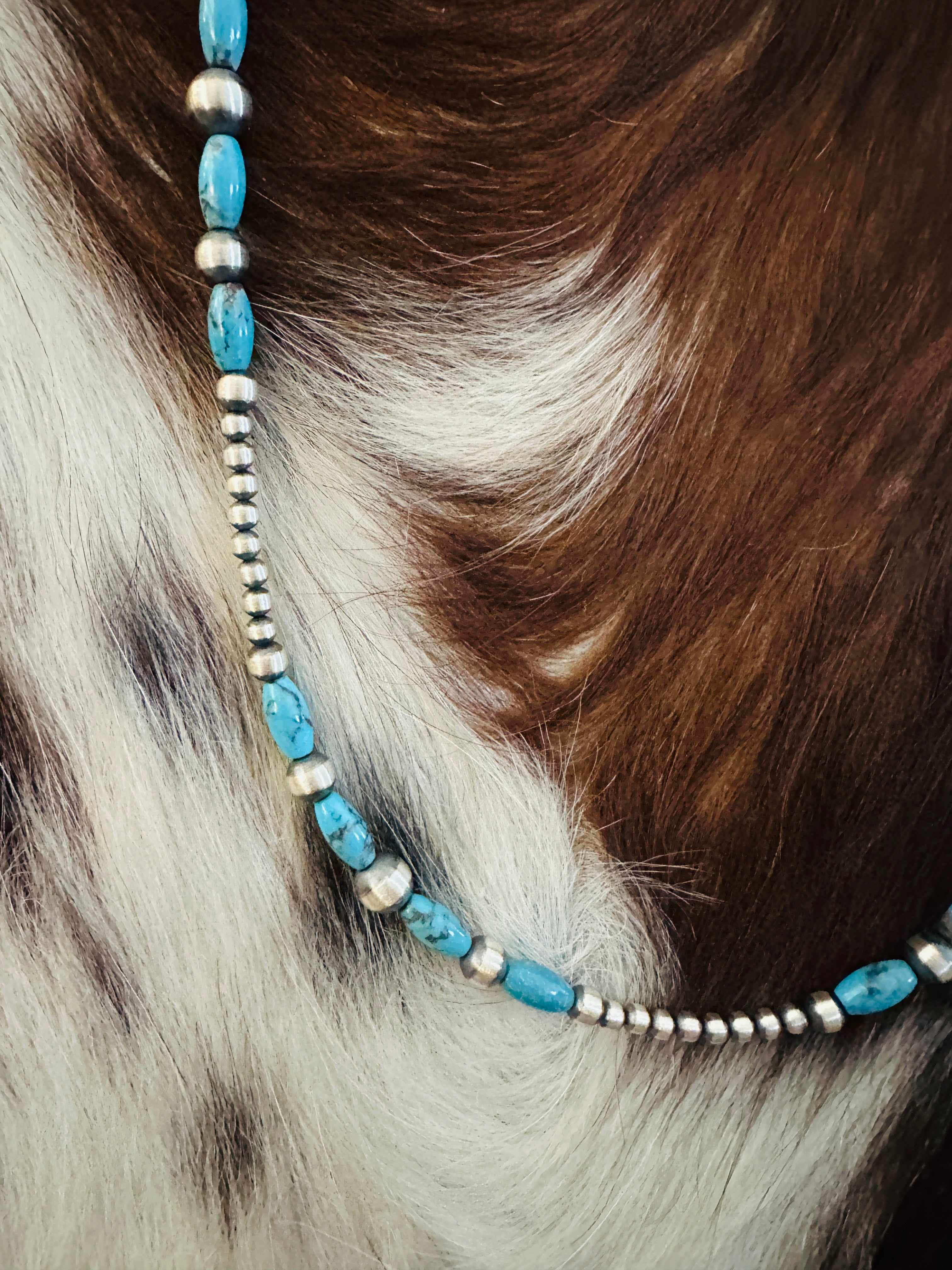 Handcrafted Turquoise & Sterling Silver Pearl 16” Beaded Necklace