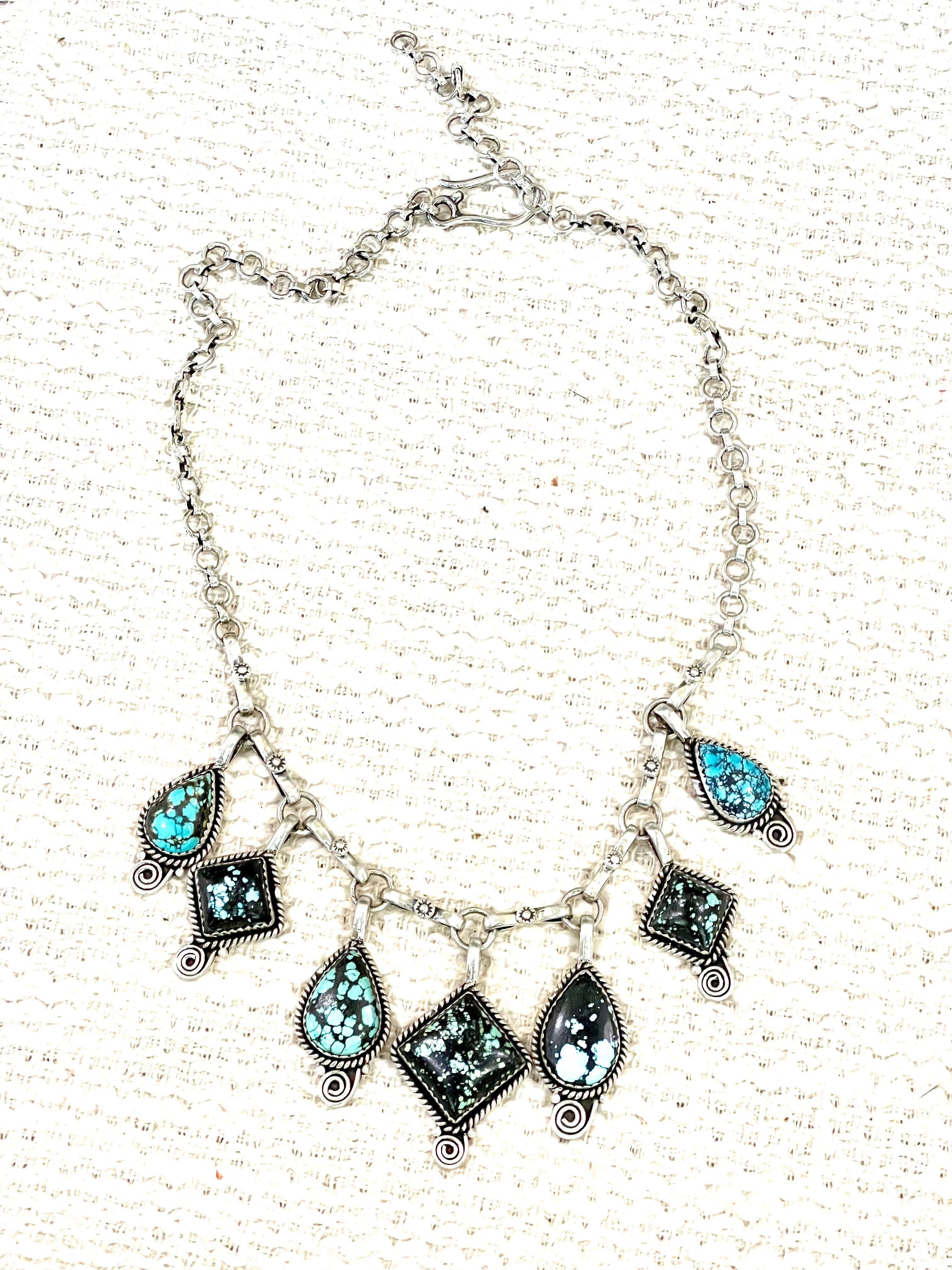 Handmade Sterling Silver Number 8 Turquoise Necklace with Signed Nizhoni