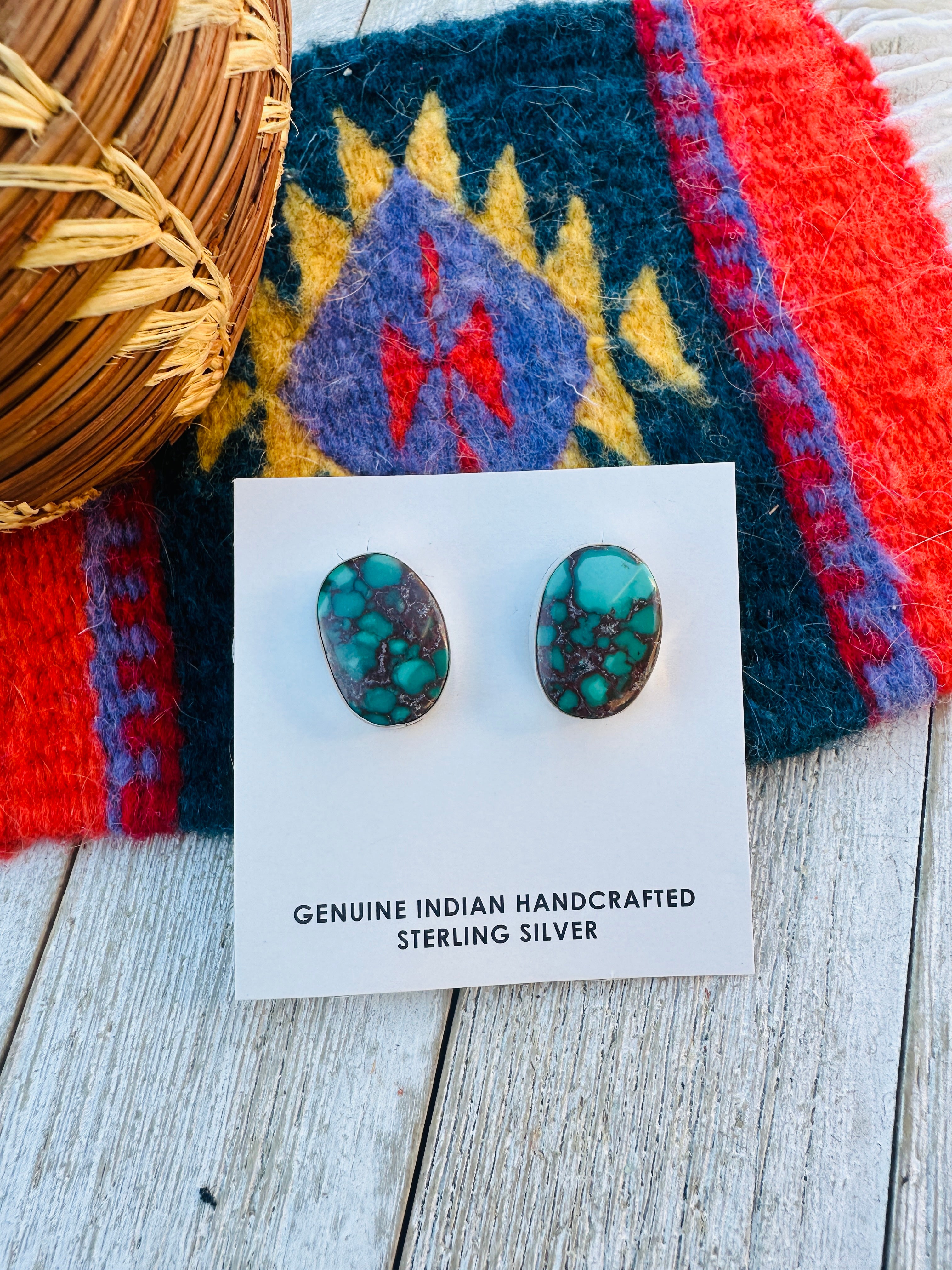 Handcrafted Kingman Web Turquoise & Sterling Silver Post Earrings