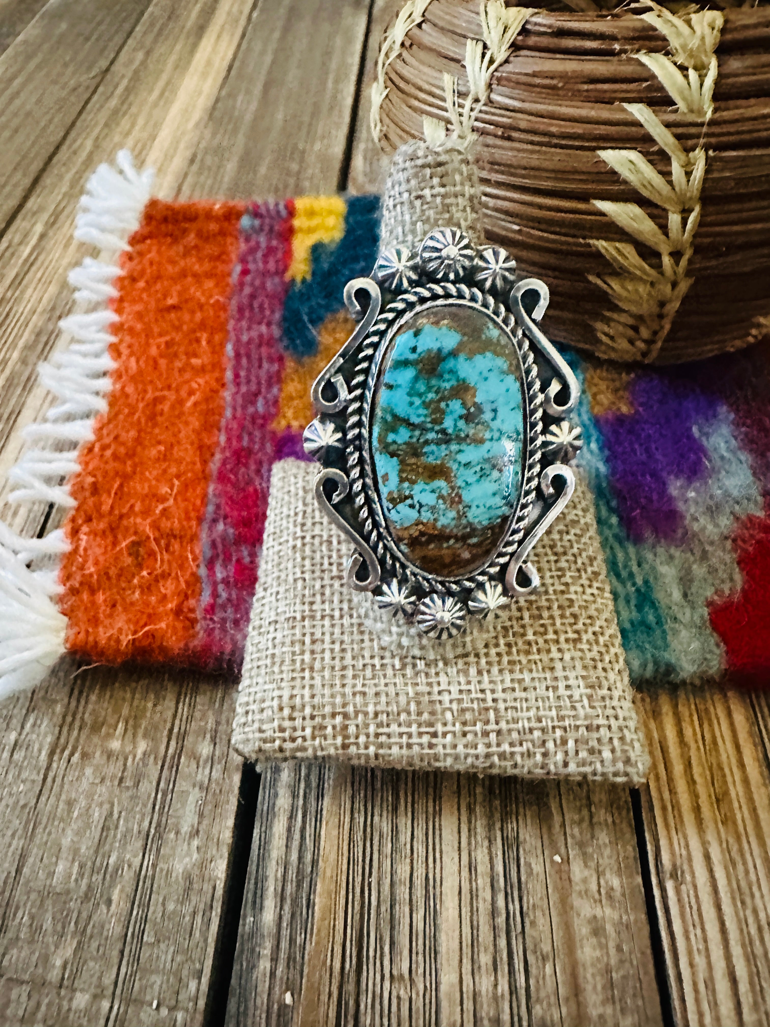 Handcrafted Turquoise & Sterling Silver Ring 9 by Rosella Paxson