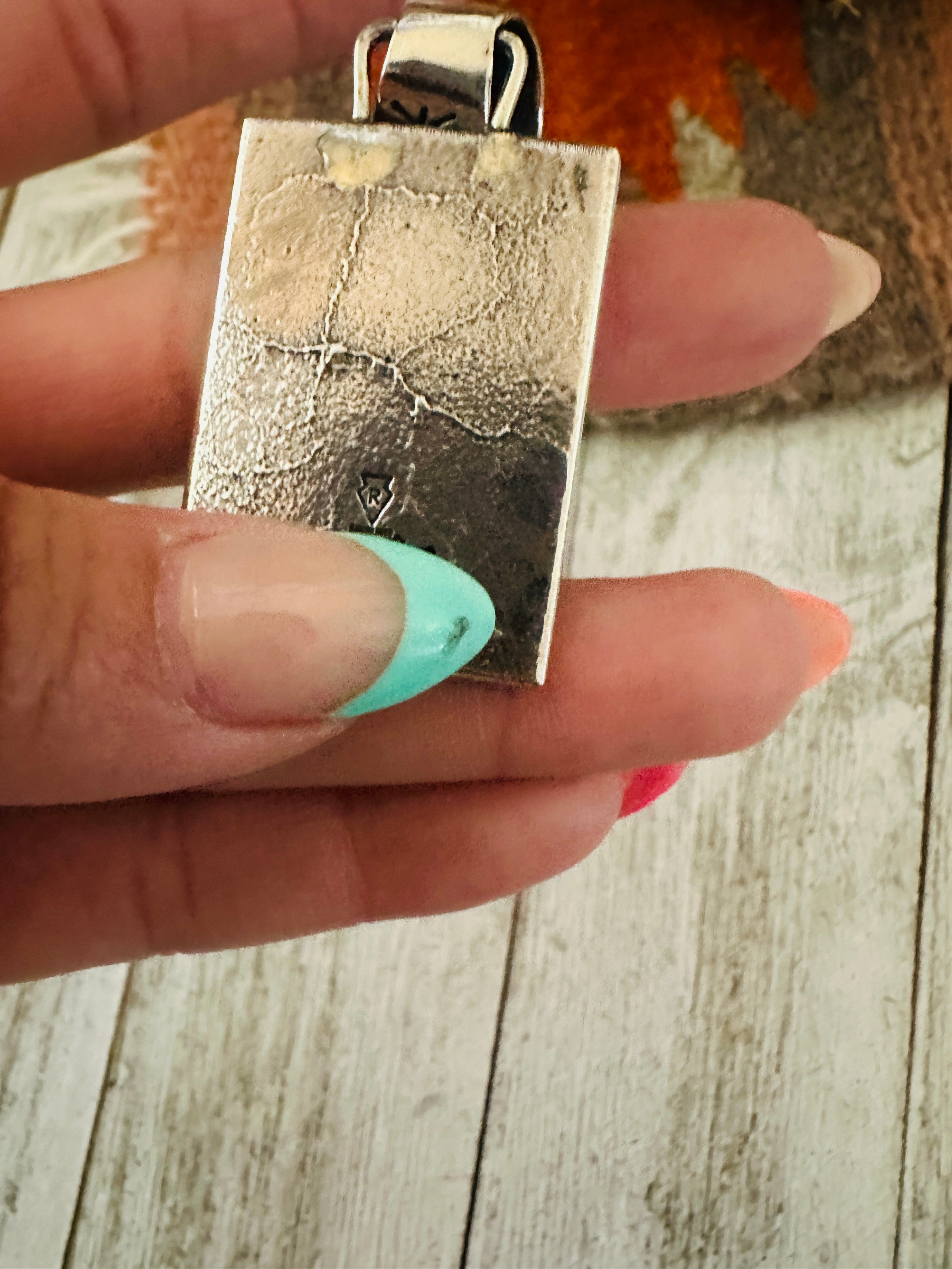 Handcrafted Studded Flower Turquoise & Sterling Silver Pendant