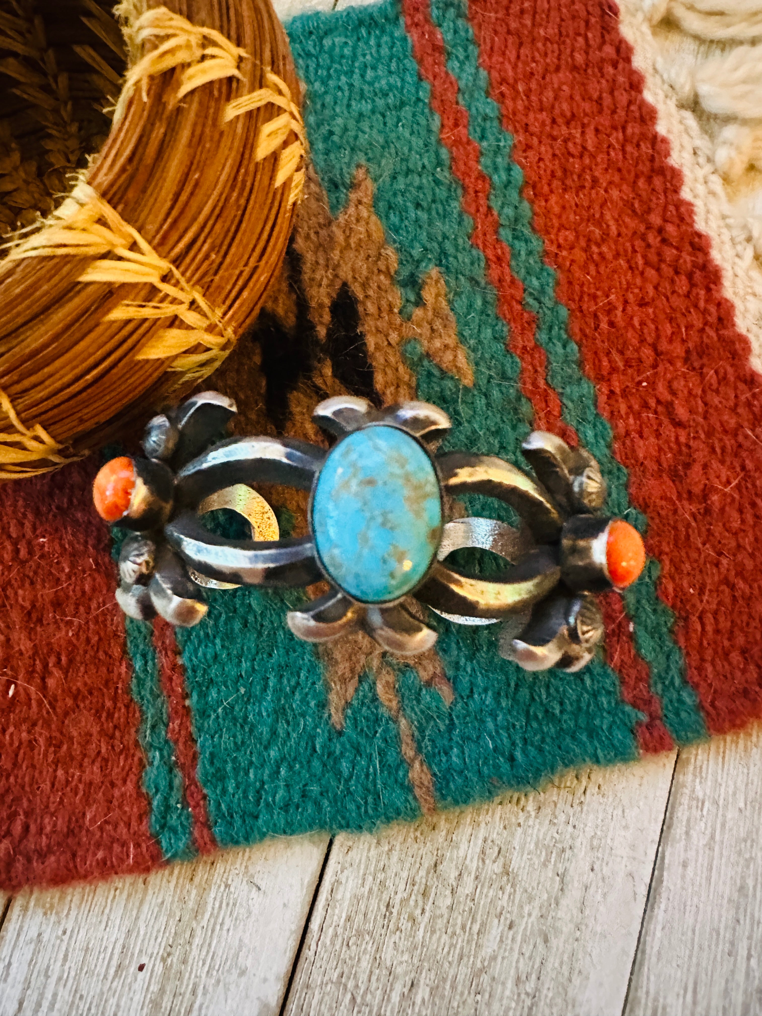 Handcrafted Turquoise, Spiny & Sterling Silver Cuff Bracelet by Chimney Butte