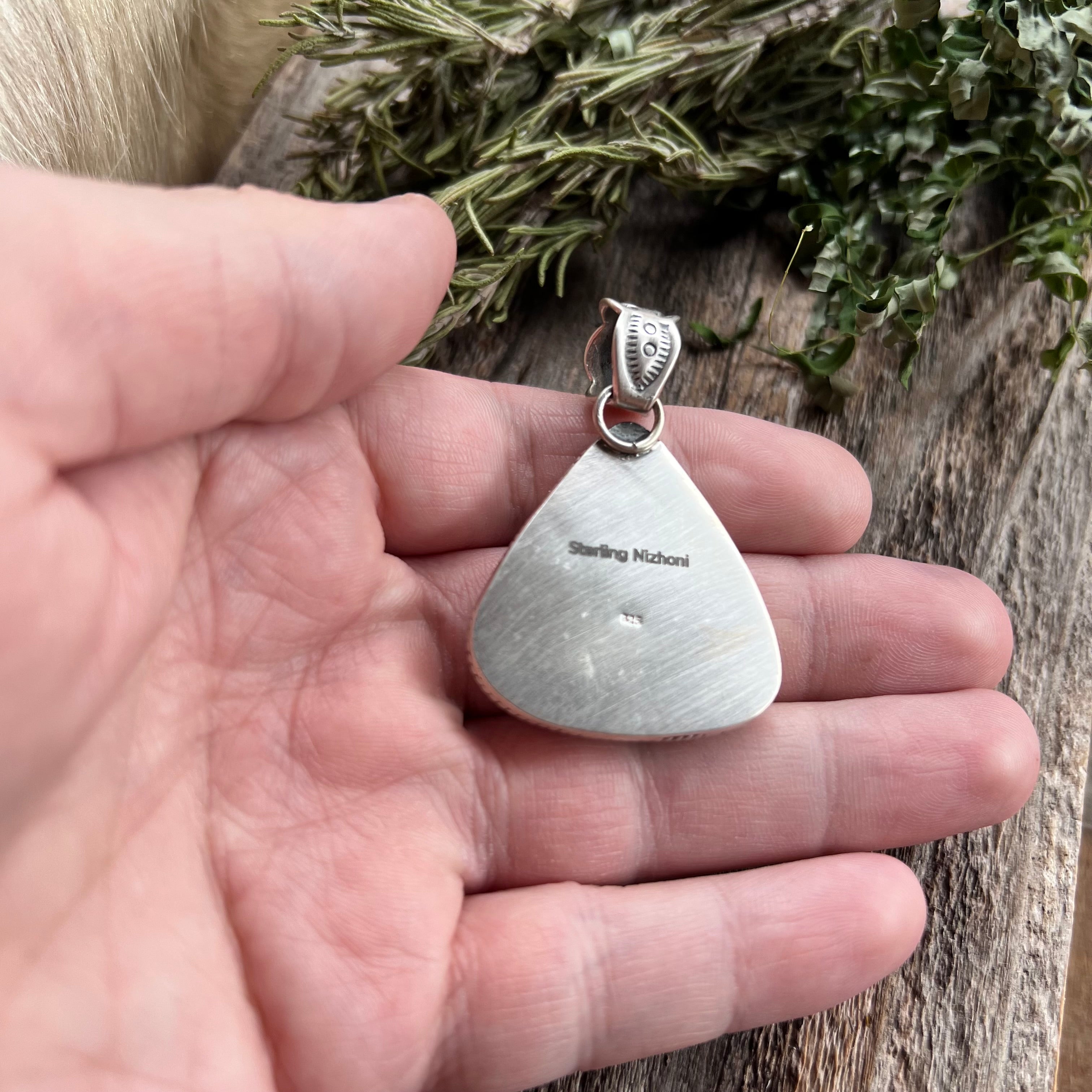 Handmade Green Turquoise Triangle Shaped Sterling Silver Pendant