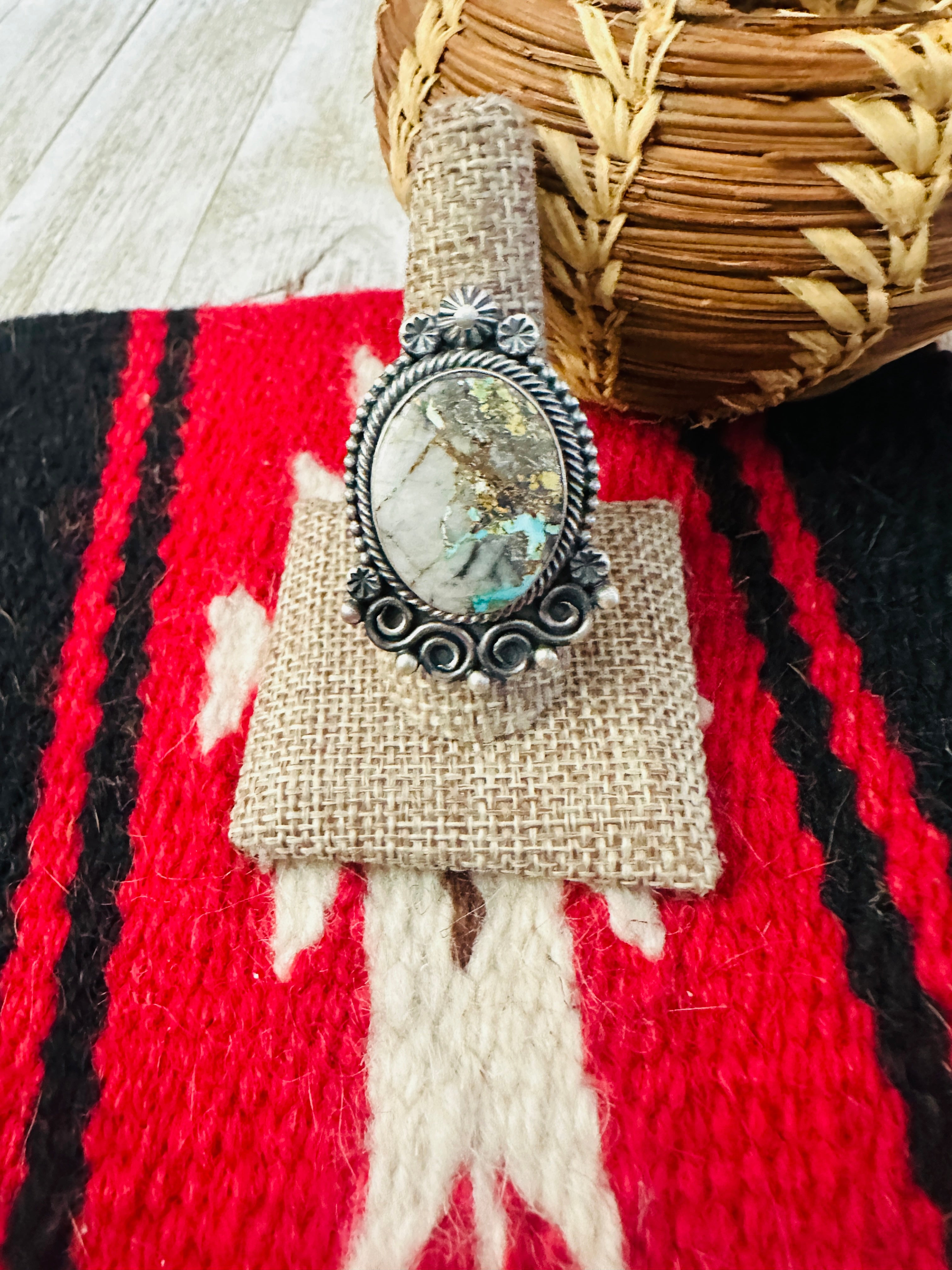 Handcrafted Ribbon Turquoise & Sterling Silver Ring Size 9.5 by Daniel Benally