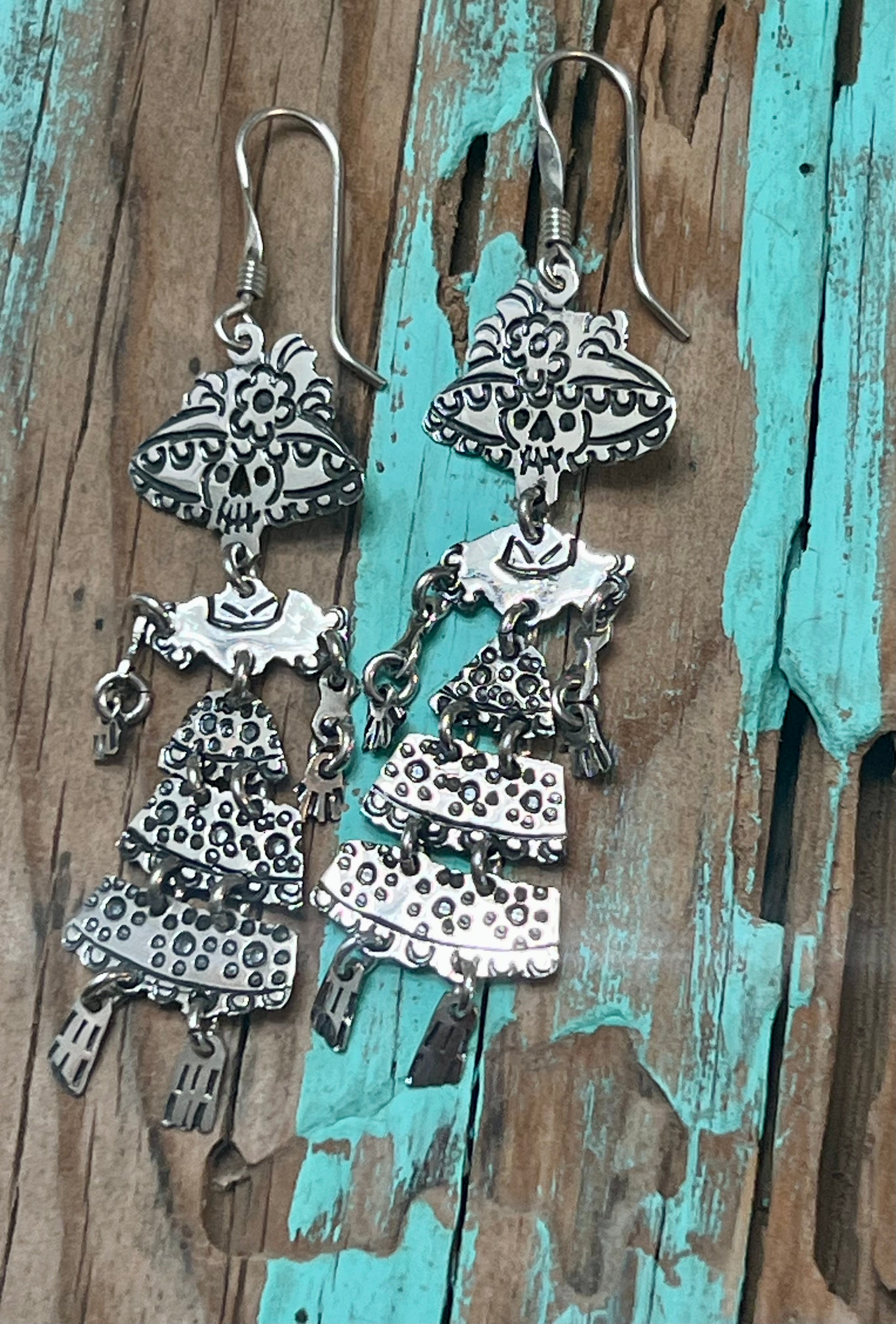 Hinged Catrina on Hook Sterling Silver Earrings