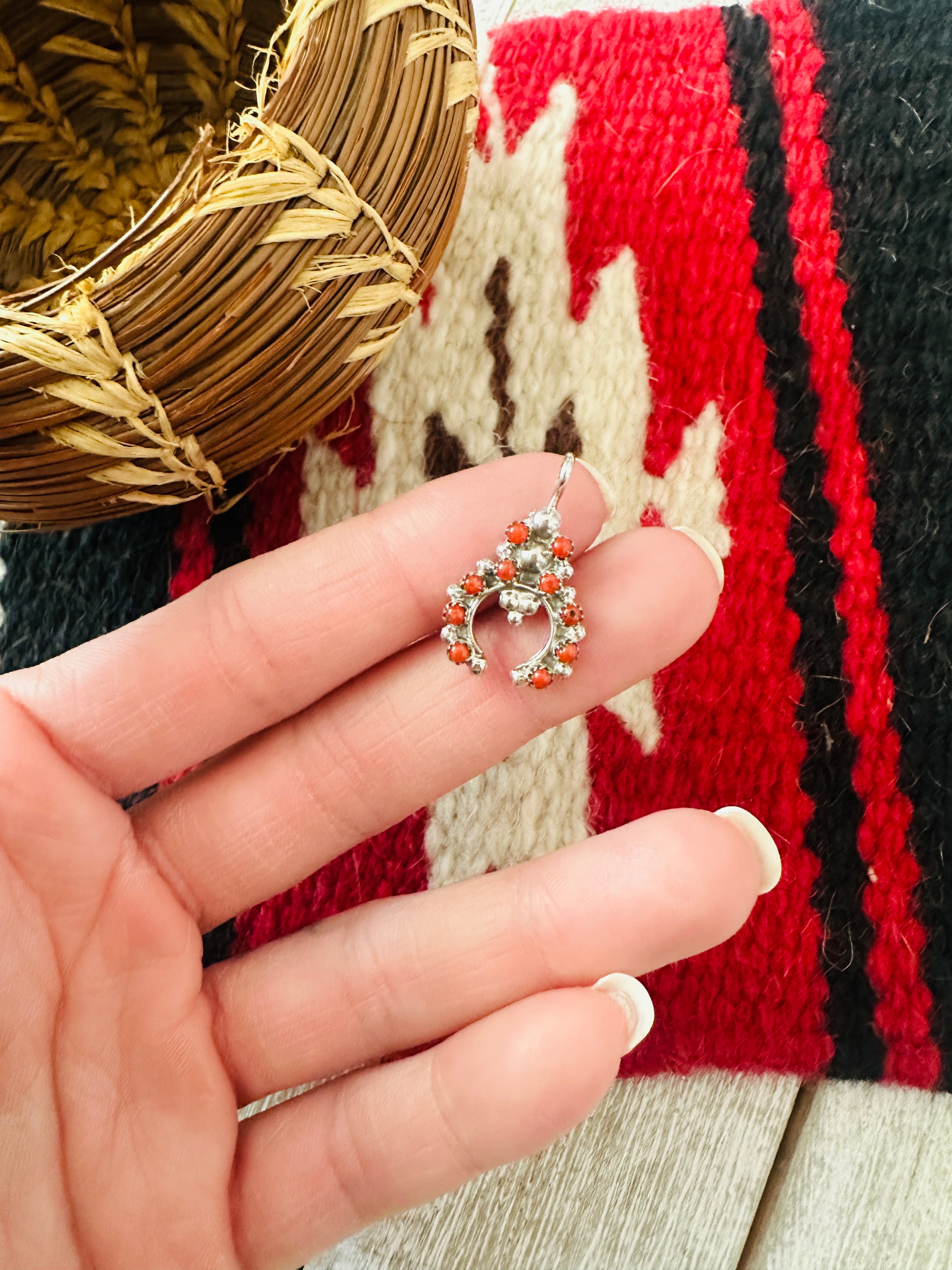 Handcrafted Sterling Silver & Coral Mini Naja Pendant