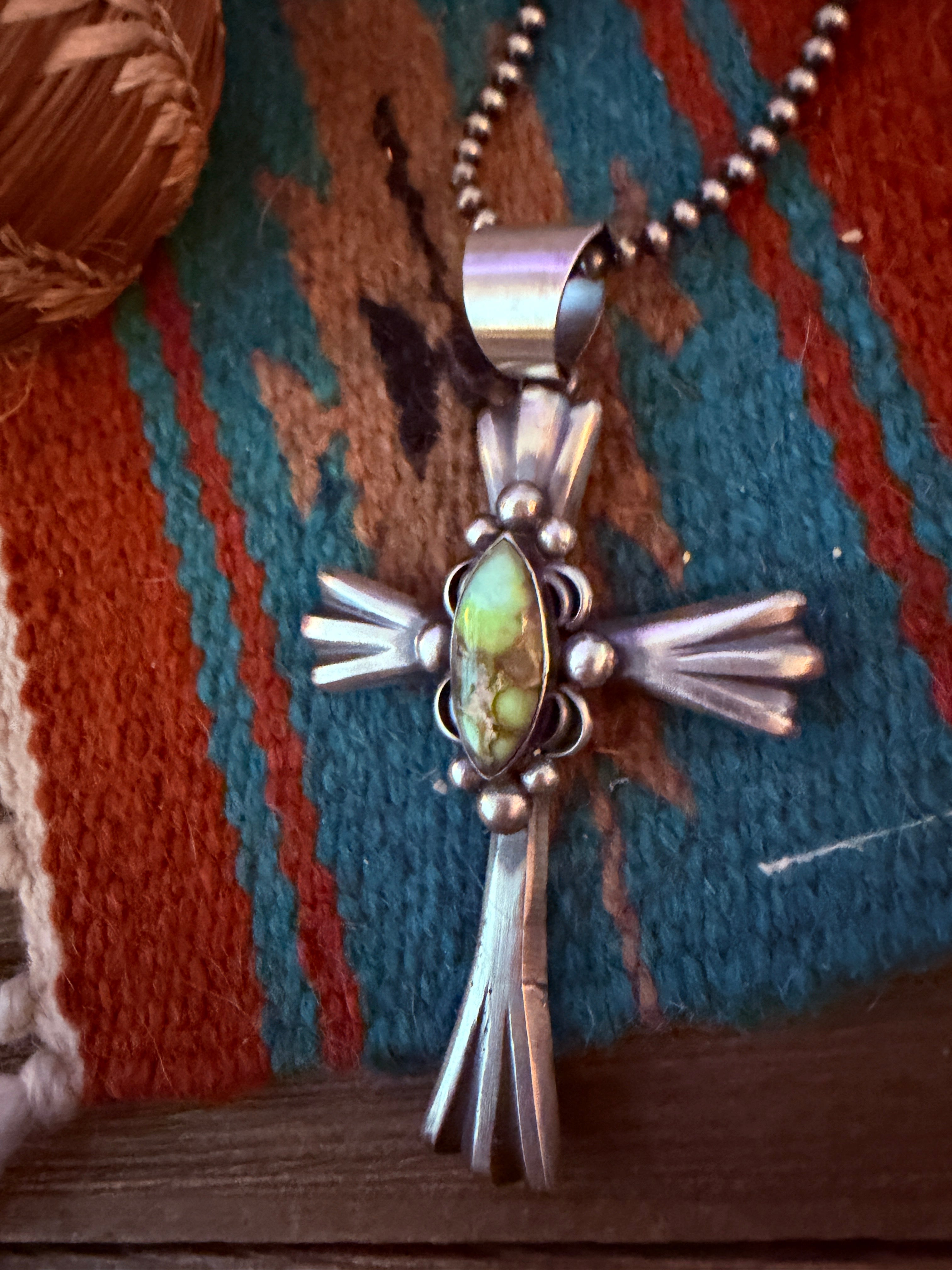 Handcrafted Palomino Turquoise & Sterling Silver Cross Pendant by Chimney Butte