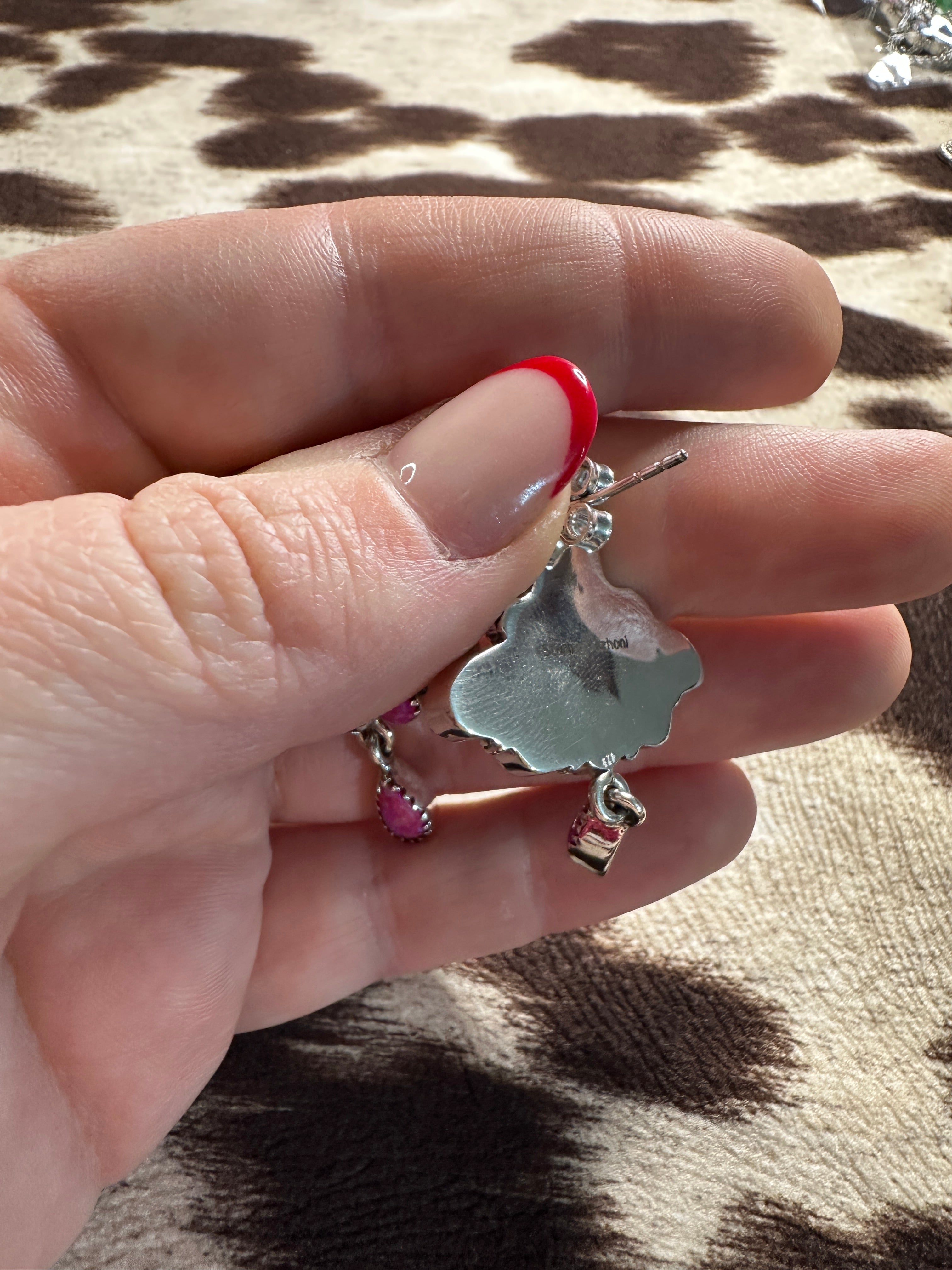 Handmade Hot Pink Fire Opal and Sterling Silver Post Earrings