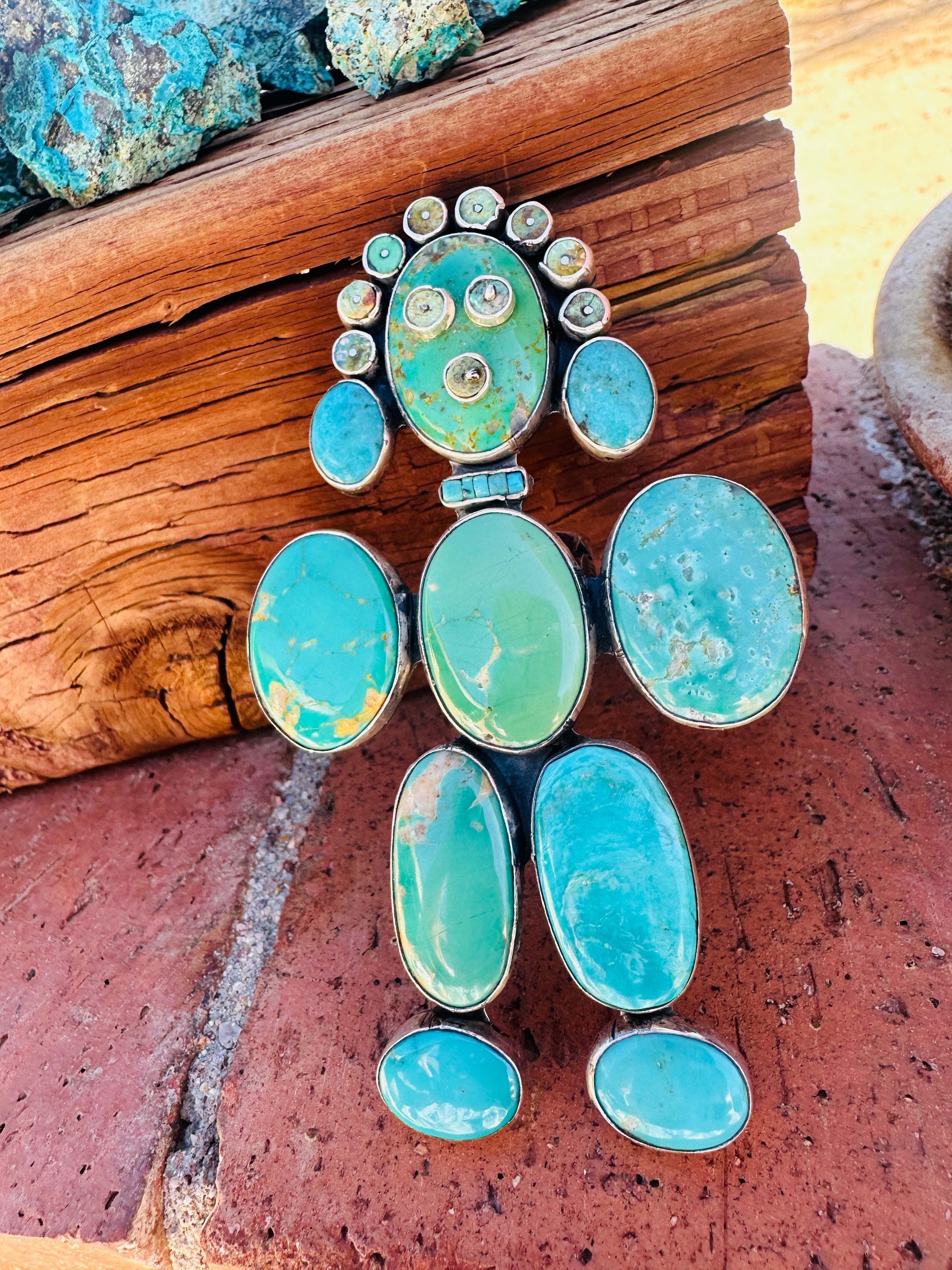 Handcrafted Turquoise & Sterling Silver Adjustable Kachina Ring by Federico Jimenez