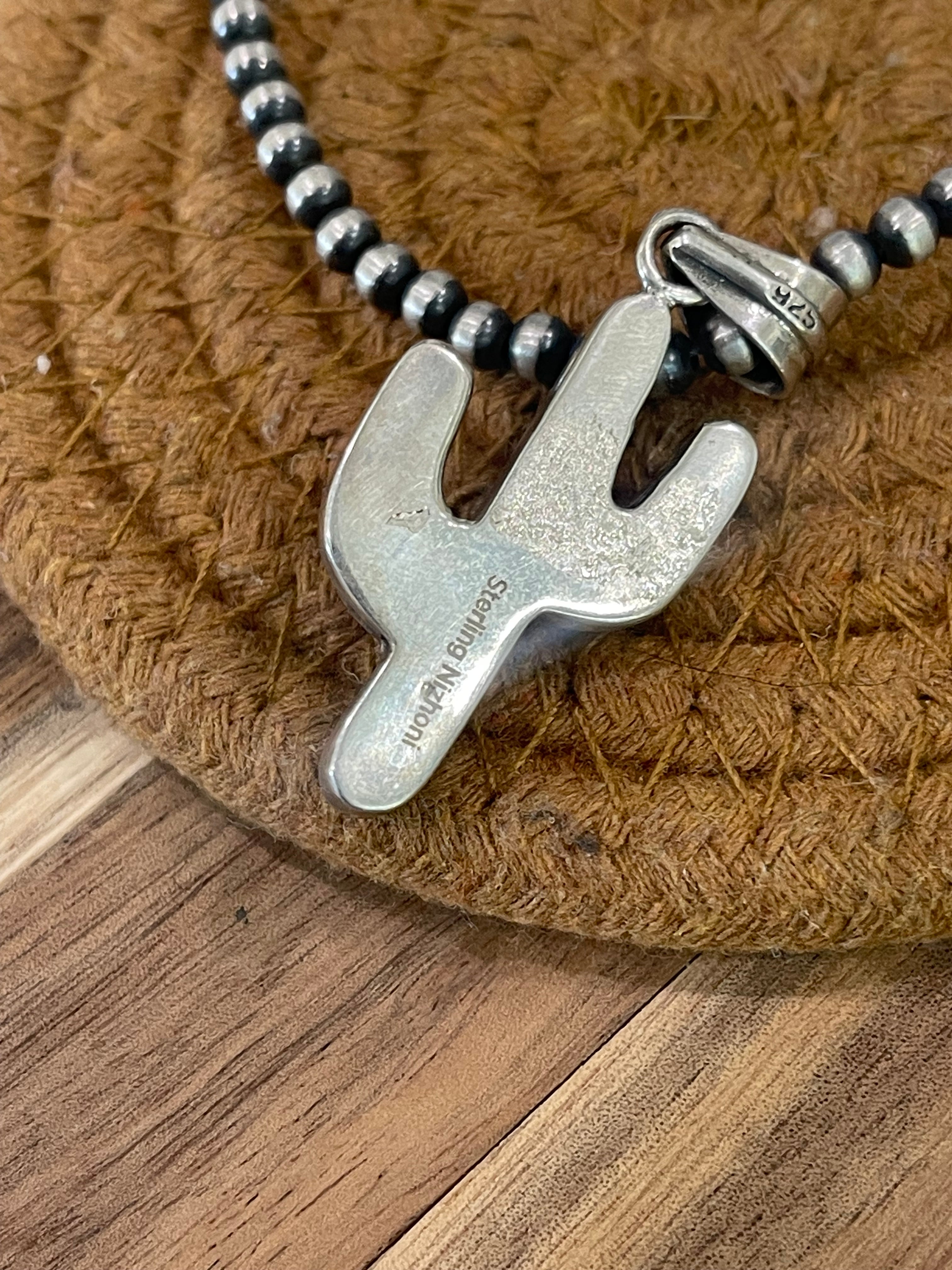 Handmade Sterling Silver & Multi Stone Cactus Pendant