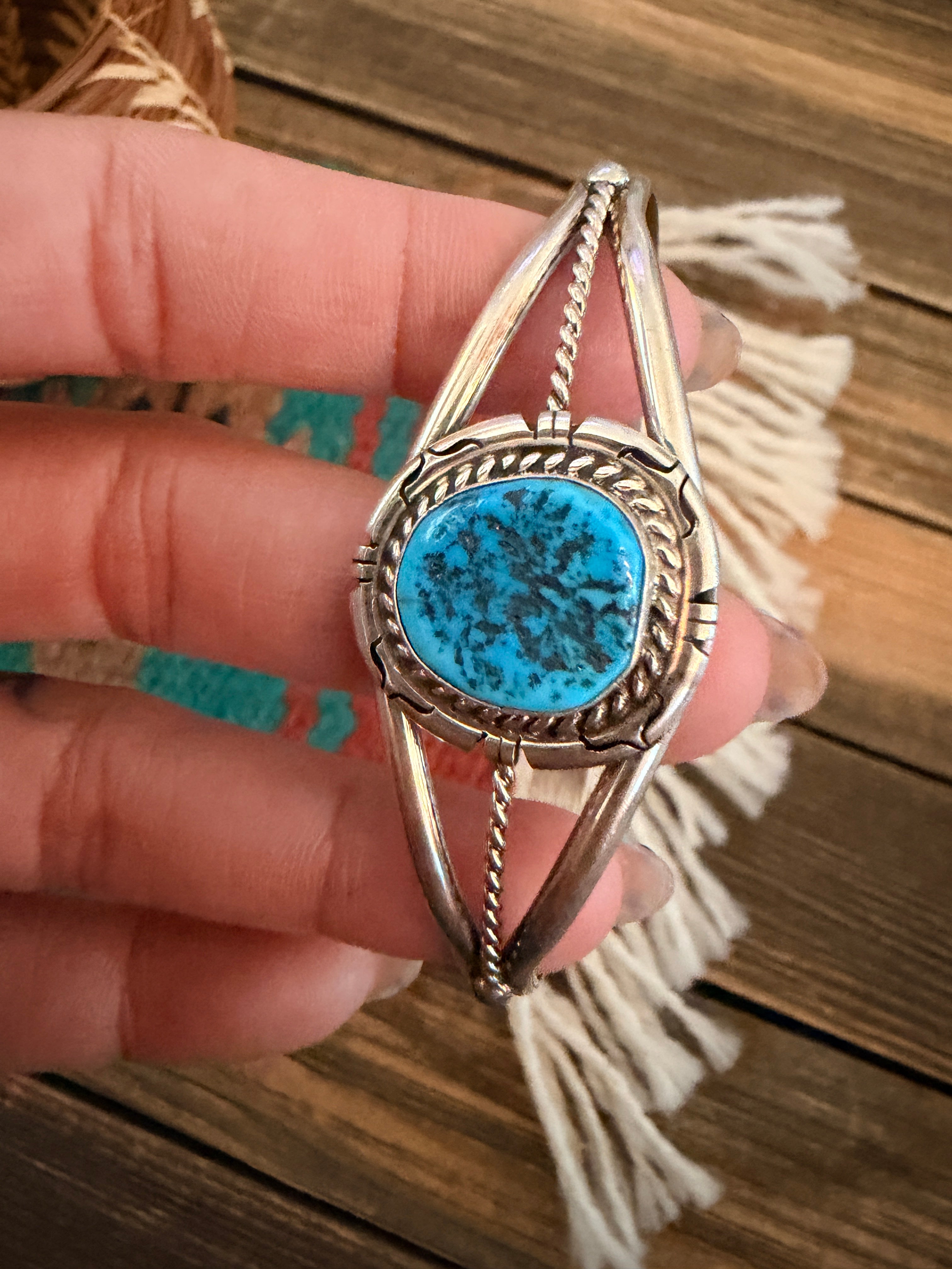 Handcrafted Turquoise & Sterling Silver Cuff Bracelet by David Skeets
