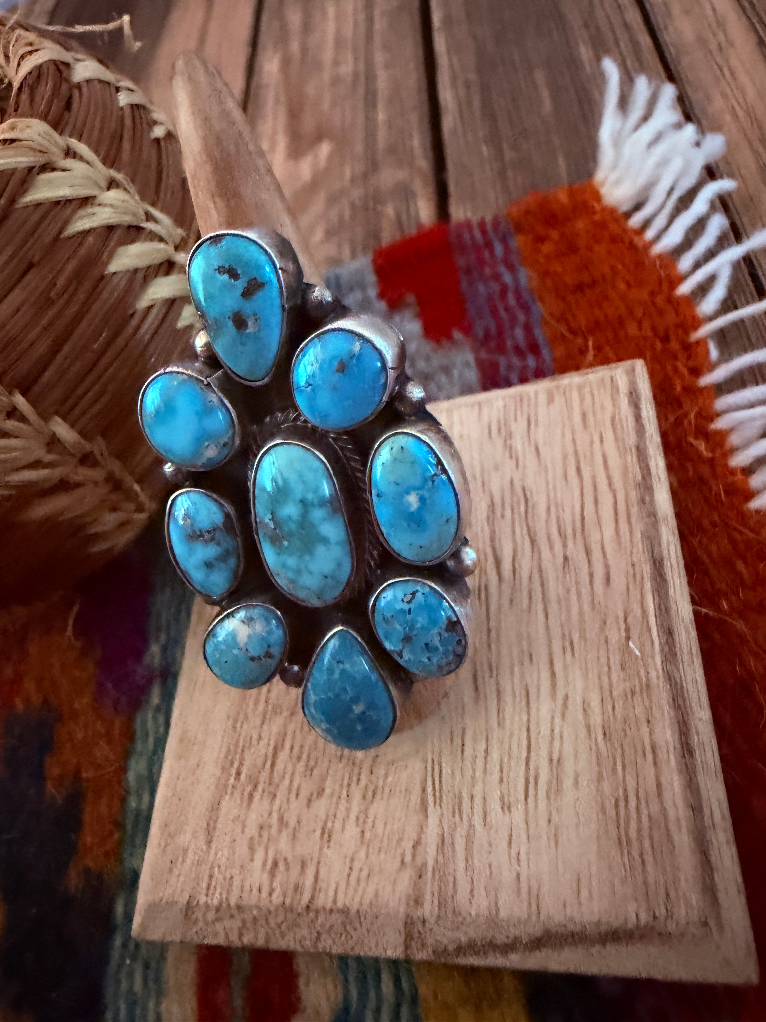 Handcrafted Turquoise & Sterling Silver Cluster Adjustable Ring Sheila Becenti
