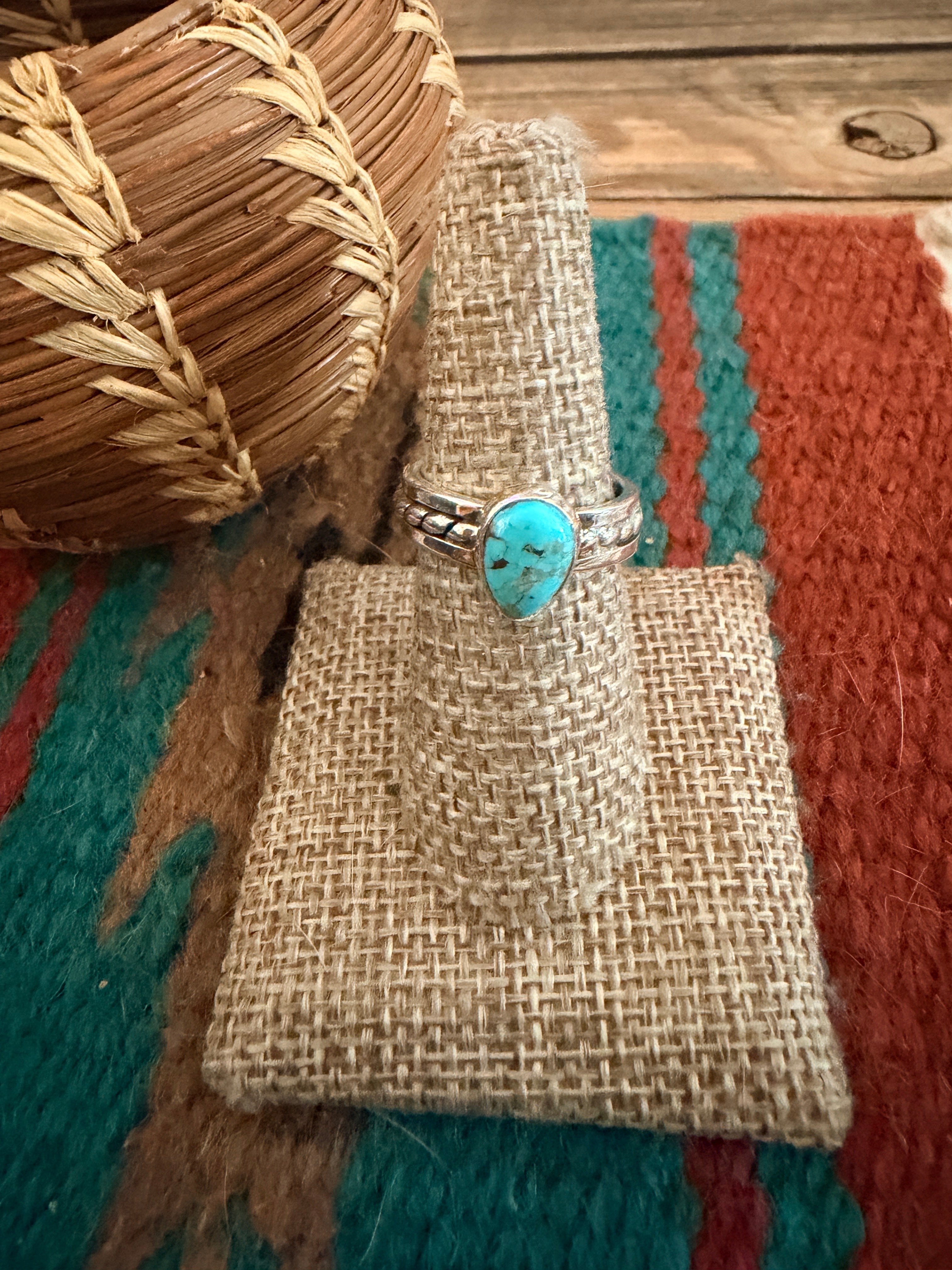 Handcrafted Turquoise & Sterling Silver Ring Size 7.25