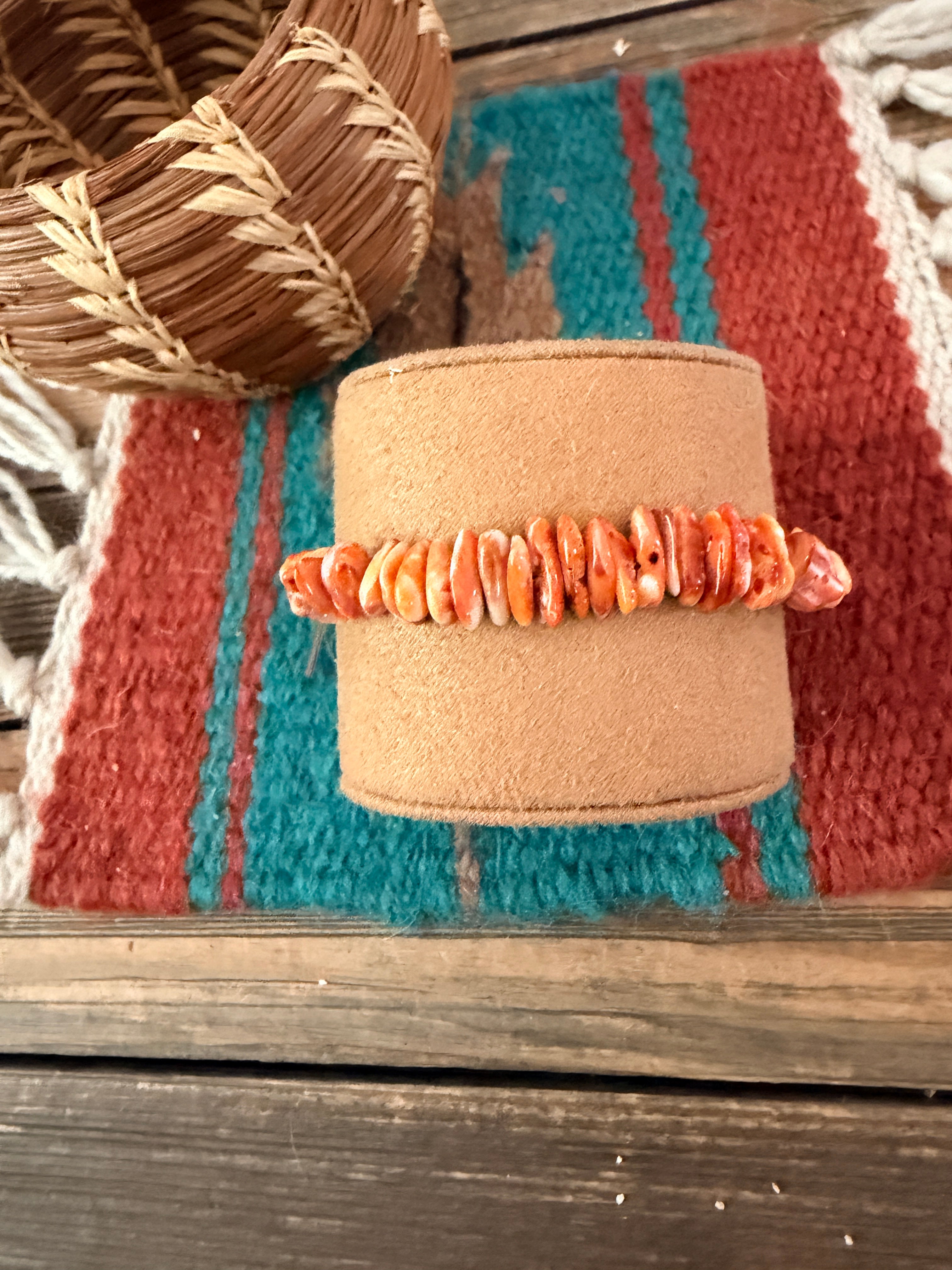 Handcrafted Orange Spiny Oyster Beaded Bracelet