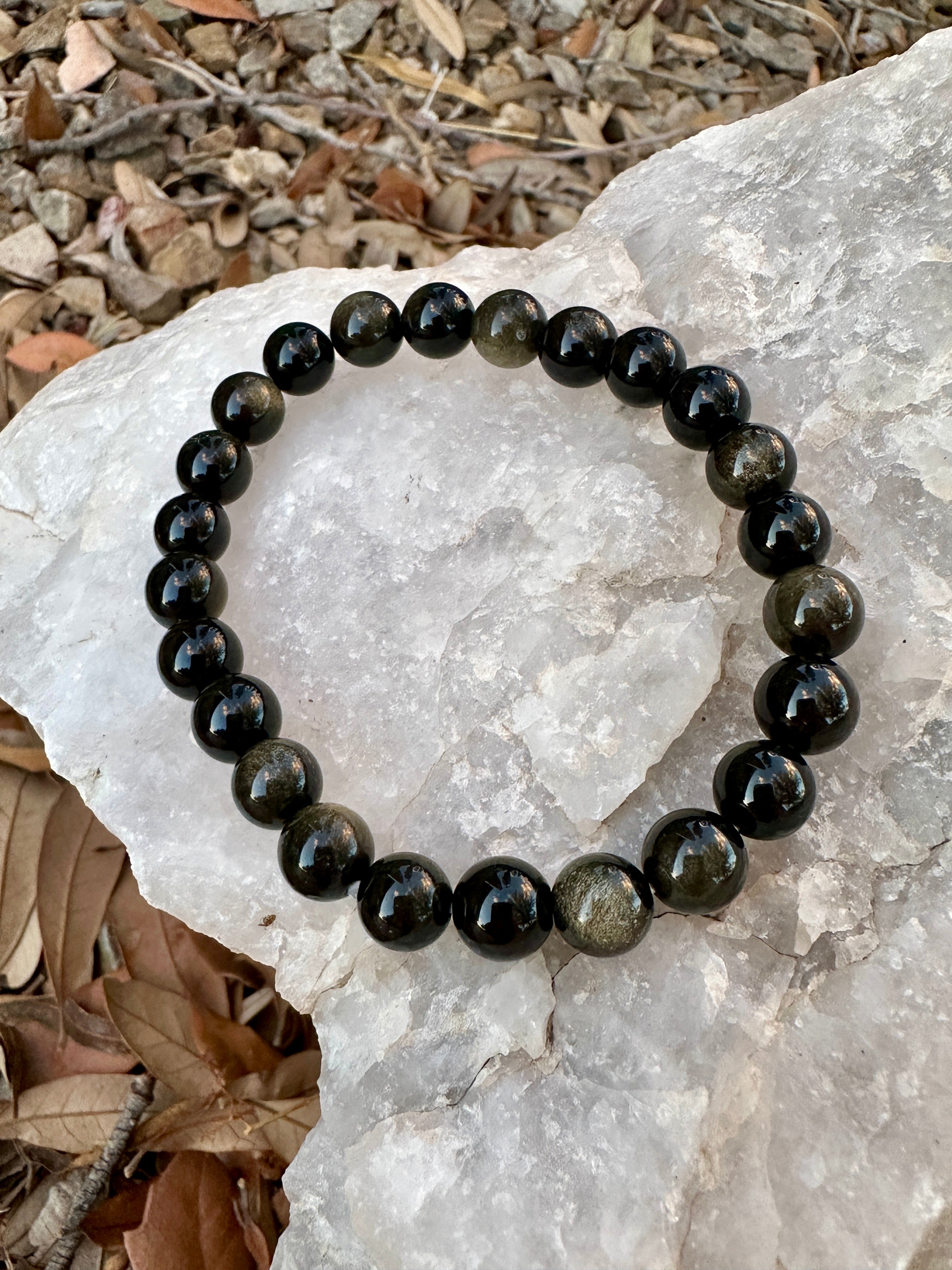 Black Banded Agate 8mm beaded stretch bracelet