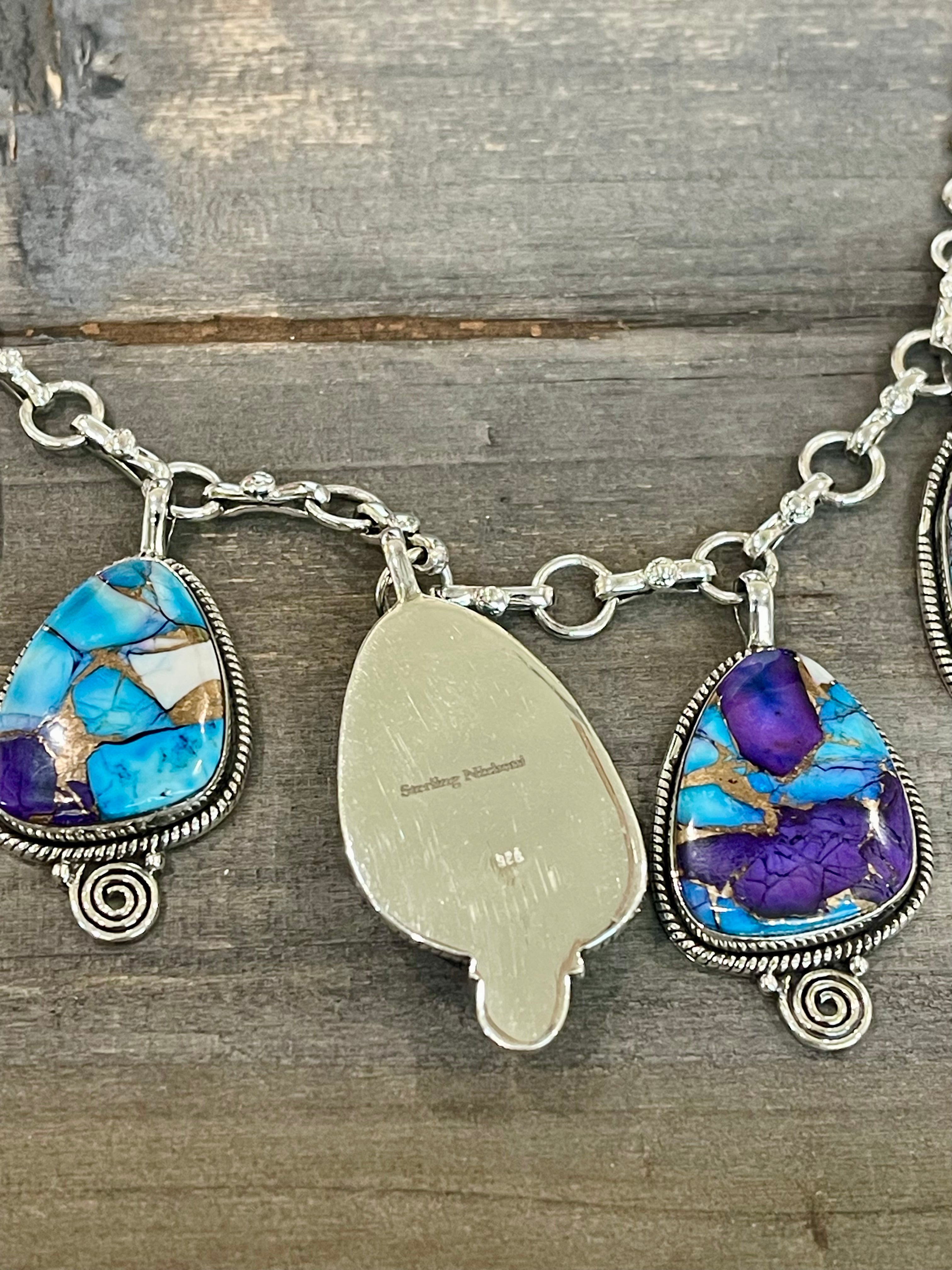 Handmade Sterling Silver & Purple Kingman Mojave Dangle Necklace