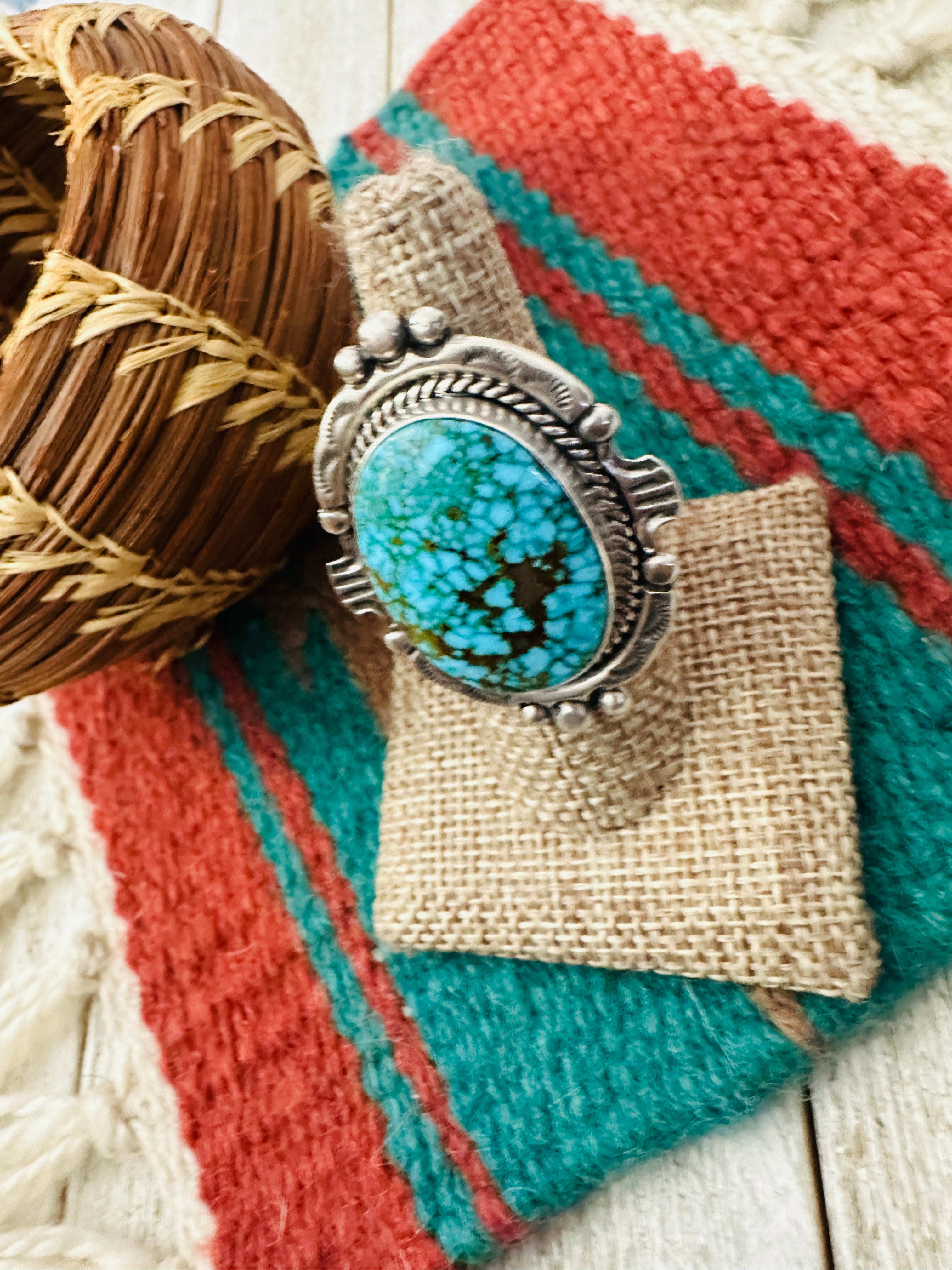 Handcrafted Kingman Web Turquoise & Sterling Silver Adjustable Ring