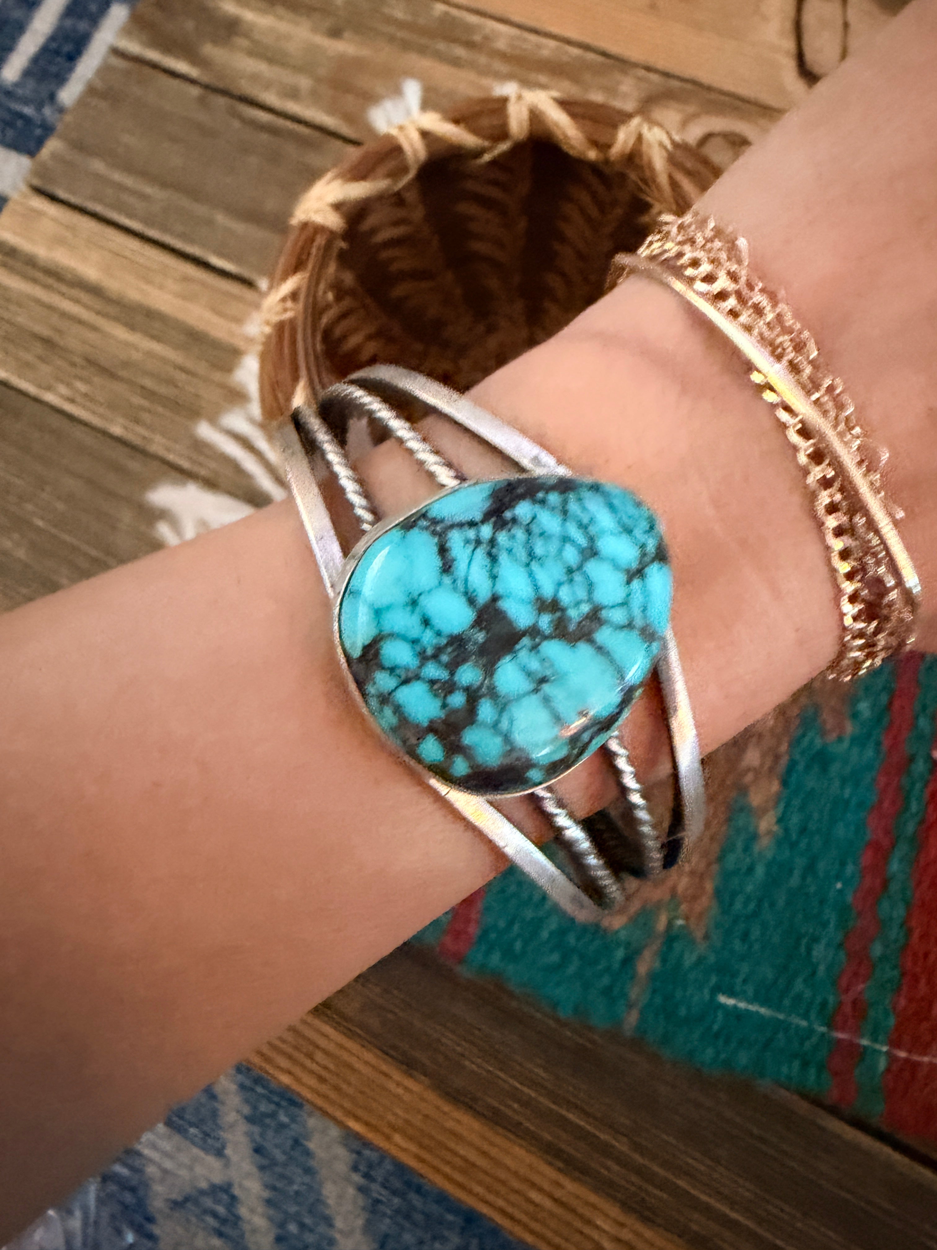 Handcrafted Sterling Silver and Turquoise Cuff Bracelet
