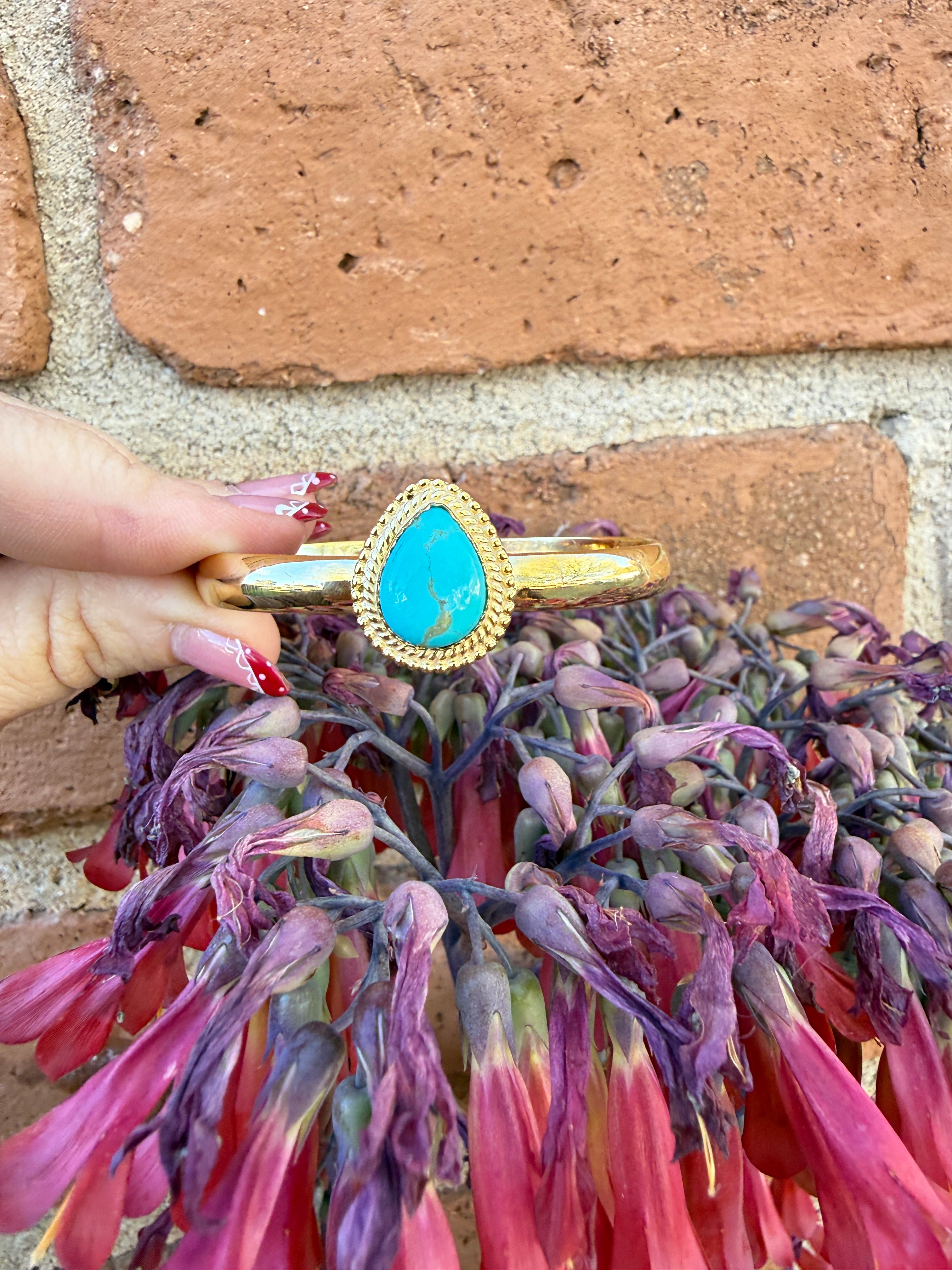 “The Golden Collection” Handmade Gold Plated Sterling Silver Natural Sonoran Mountain Turquoise Bracelet style 10