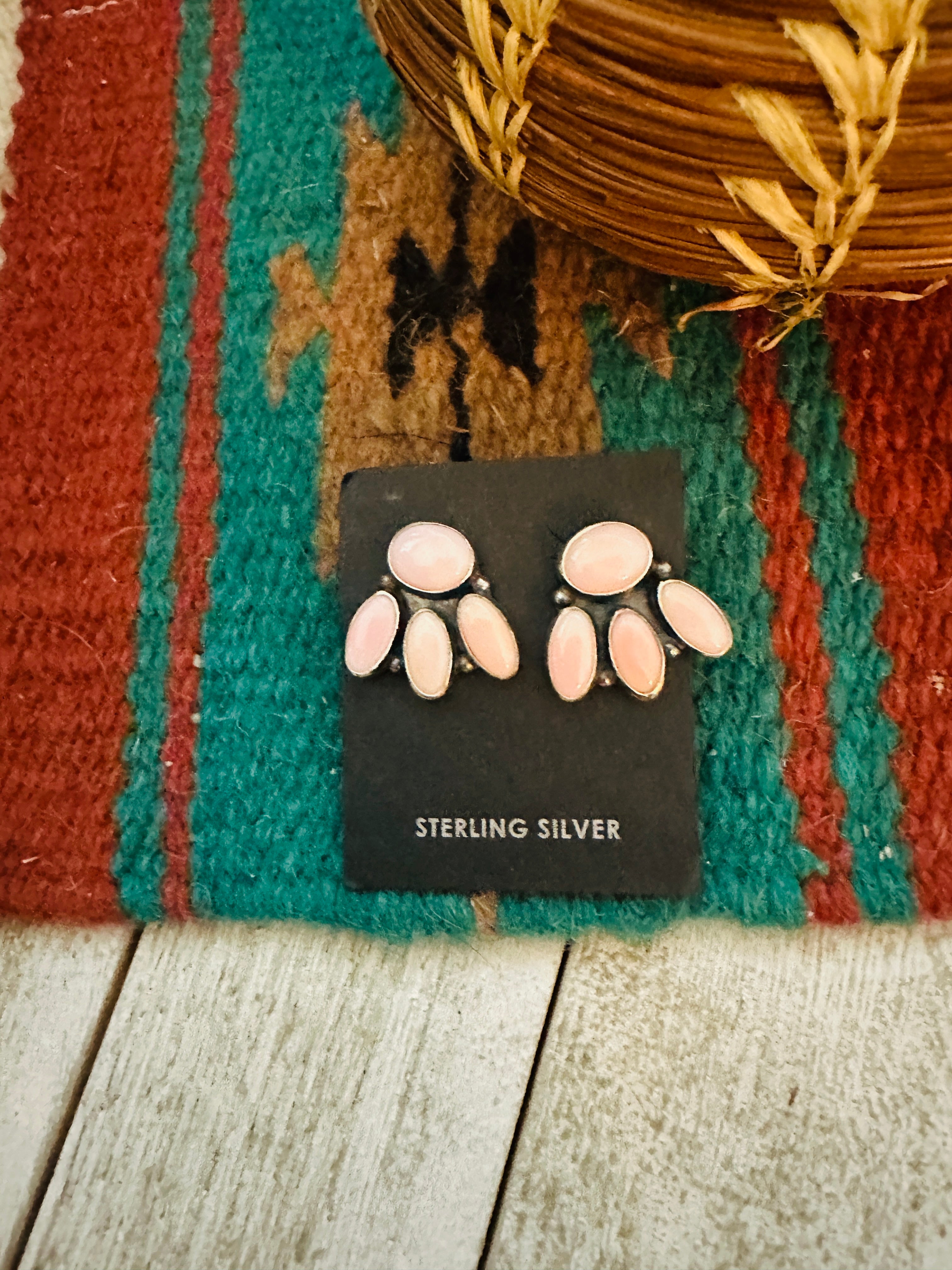 Handcrafted Sterling Silver & Queen Pink Conch Cluster Post Earrings