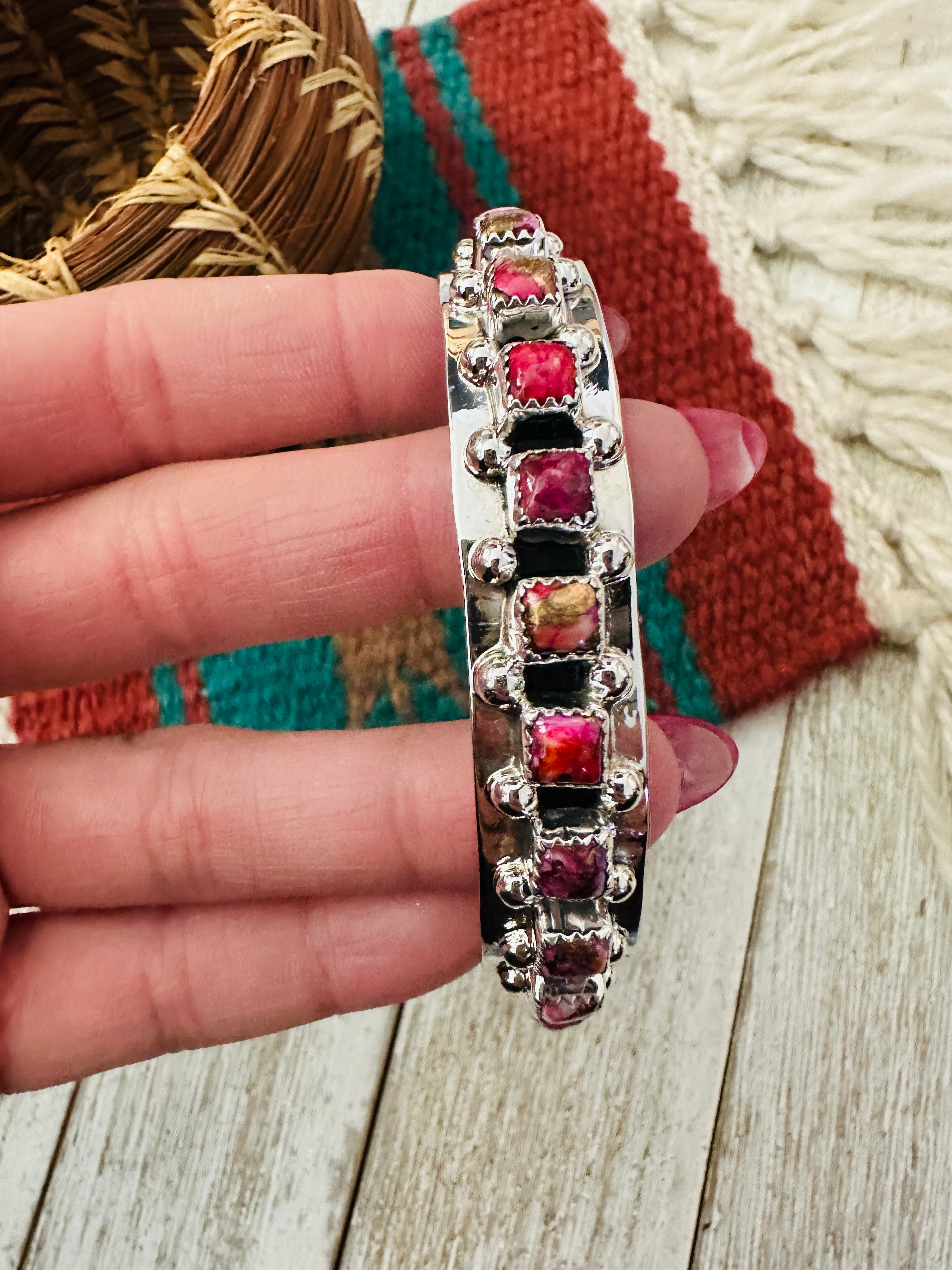 Handcrafted Sterling Silver & Pink Mojave Cuff Bracelet
